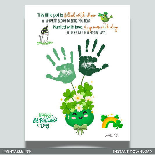 St Patricks Day Poem Handprint Craft Printable Gift DIY March Shamrock Art for Kids