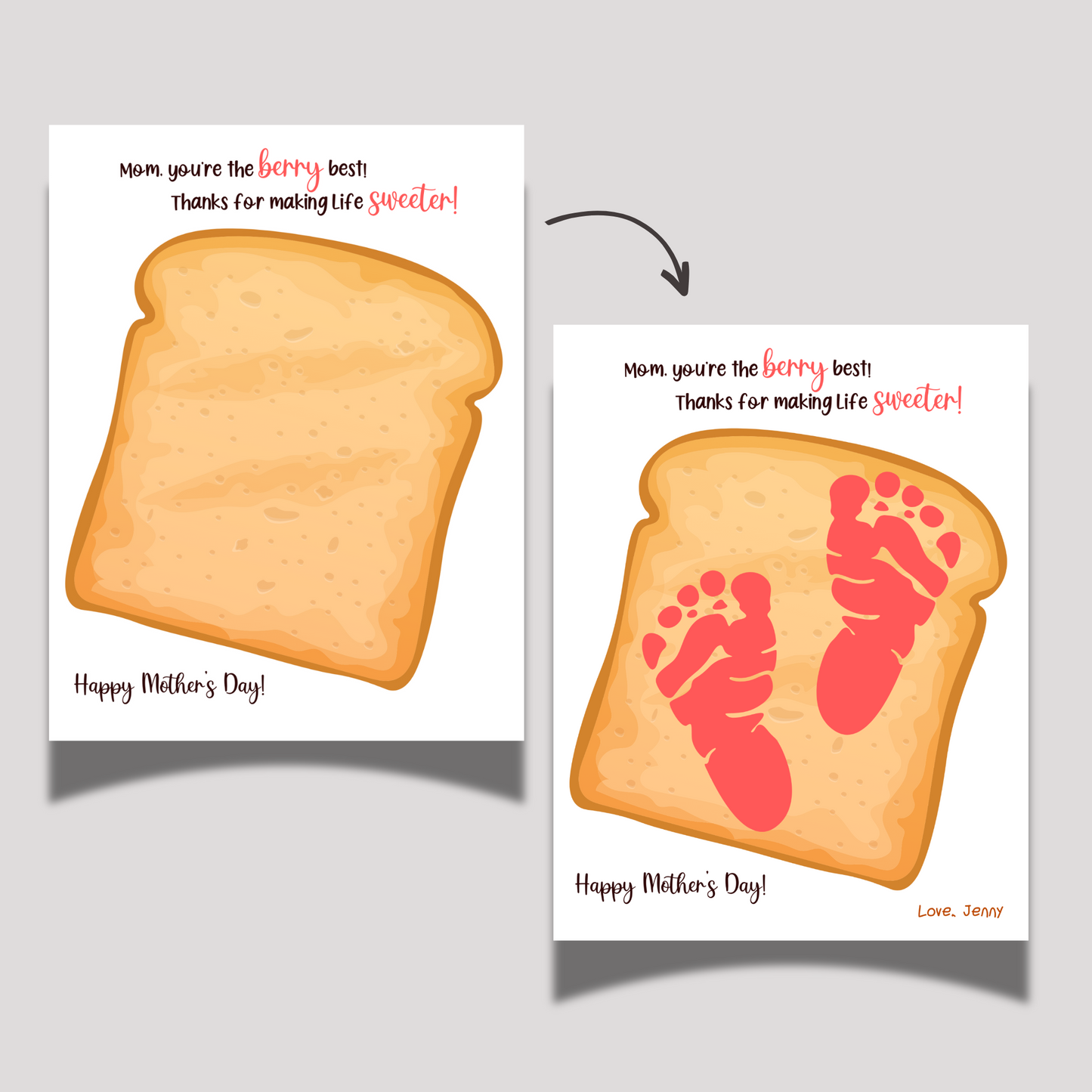 Mothers Day Footprint Craft for Kids Printable, Card Handprint Art Activity Personalized Mom Birthday Gift