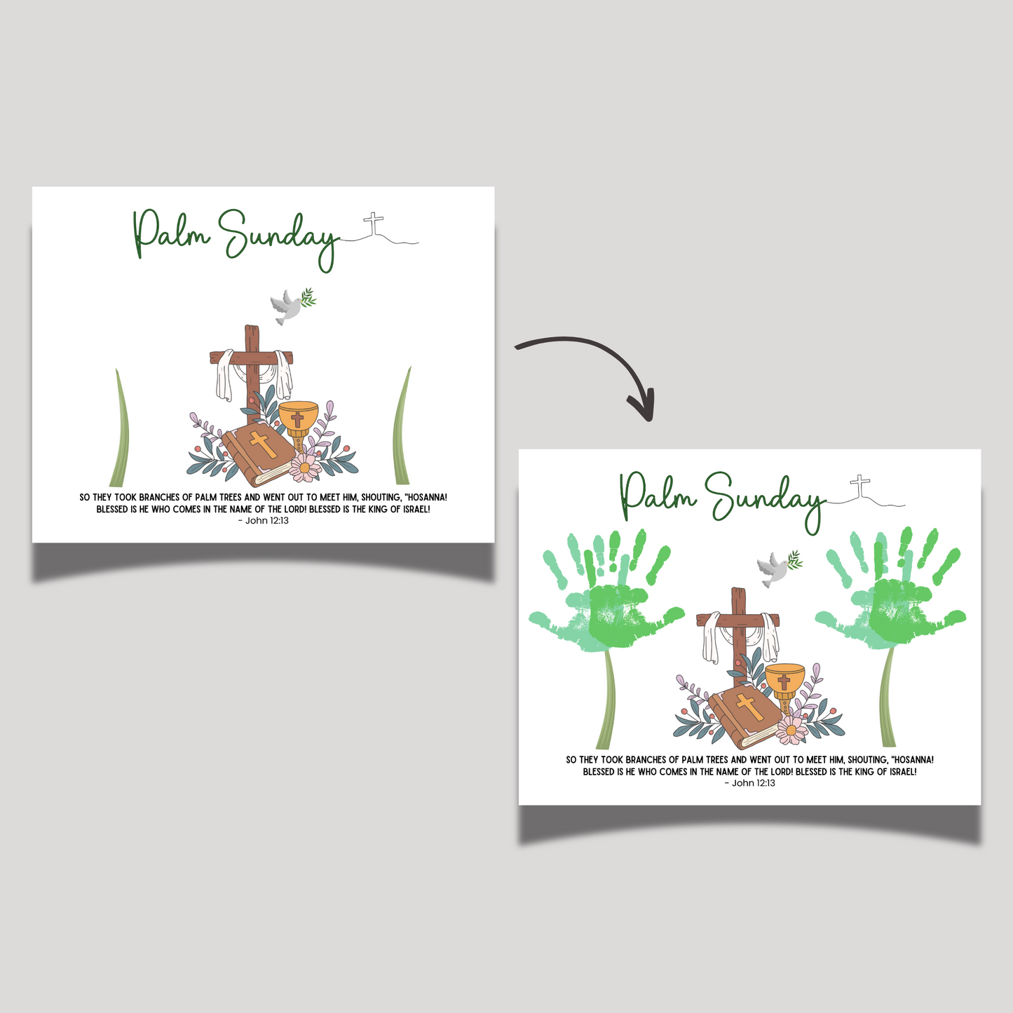 Palm Sunday Easter Handprint Craft Printable, Bible Lesson DIY Religious Christian Art for Kids