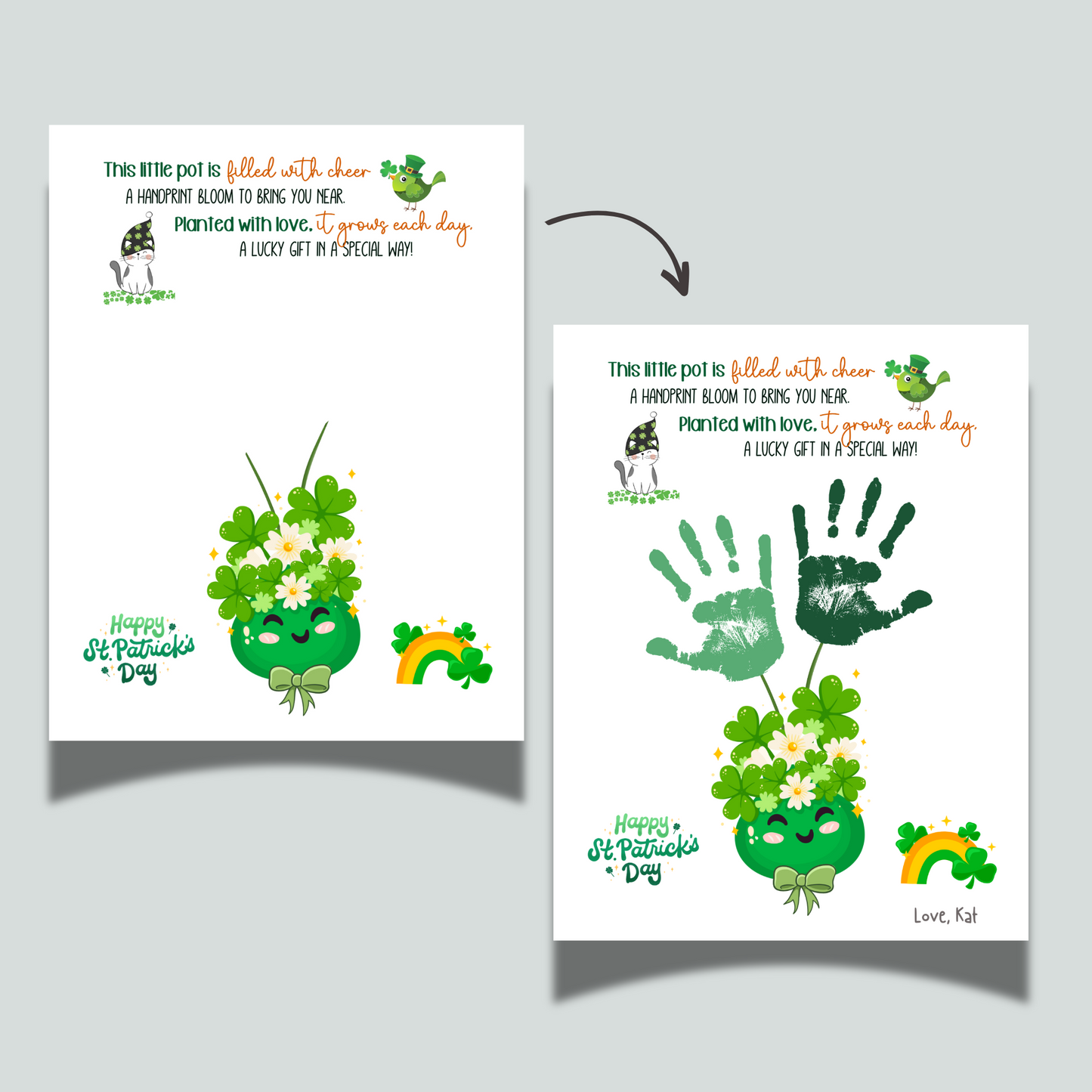 St Patricks Day Poem Handprint Craft Printable Gift DIY March Shamrock Art Keepsake for Kids