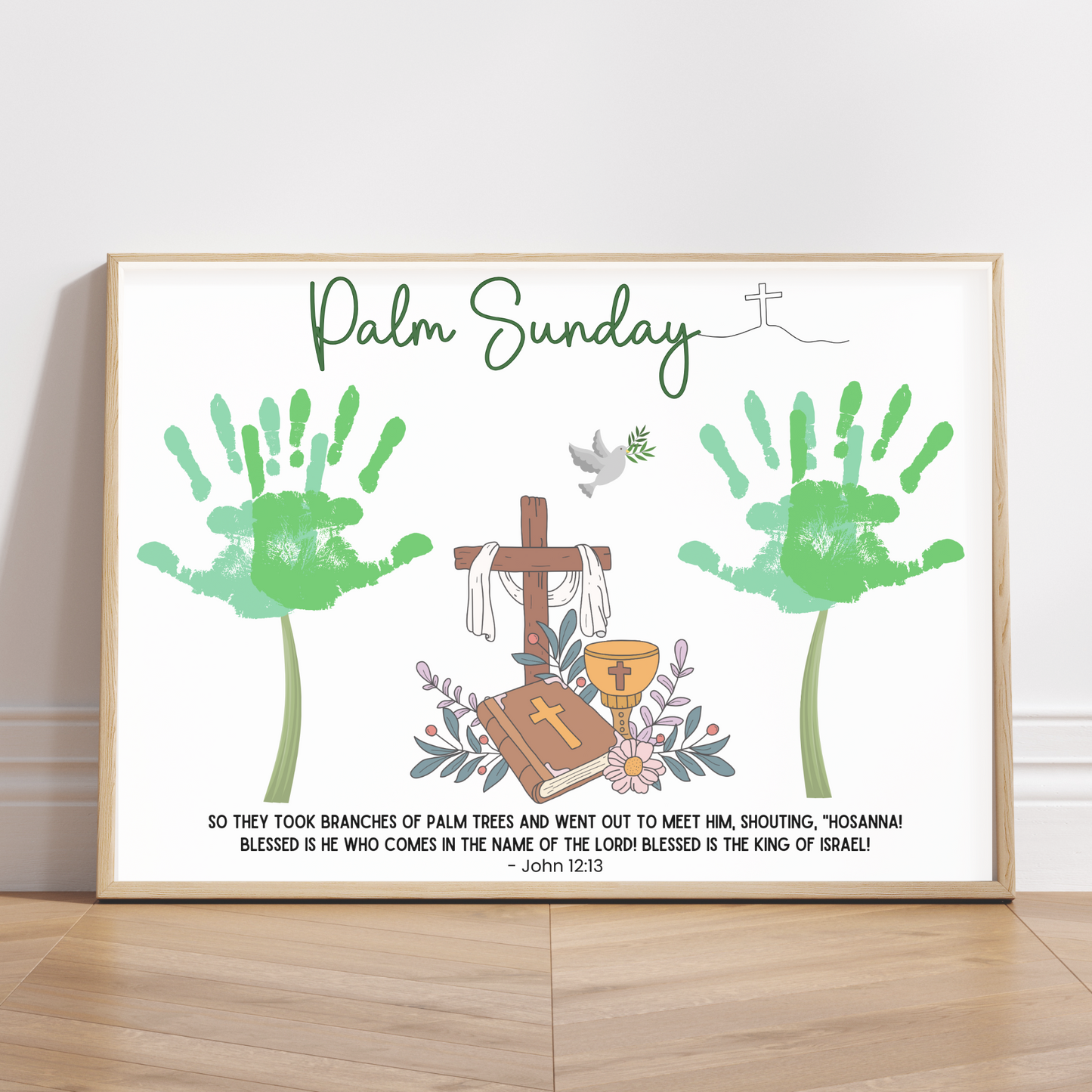 Palm Sunday Easter Handprint Craft Printable, Bible Lesson DIY Religious Christian Art for Kids