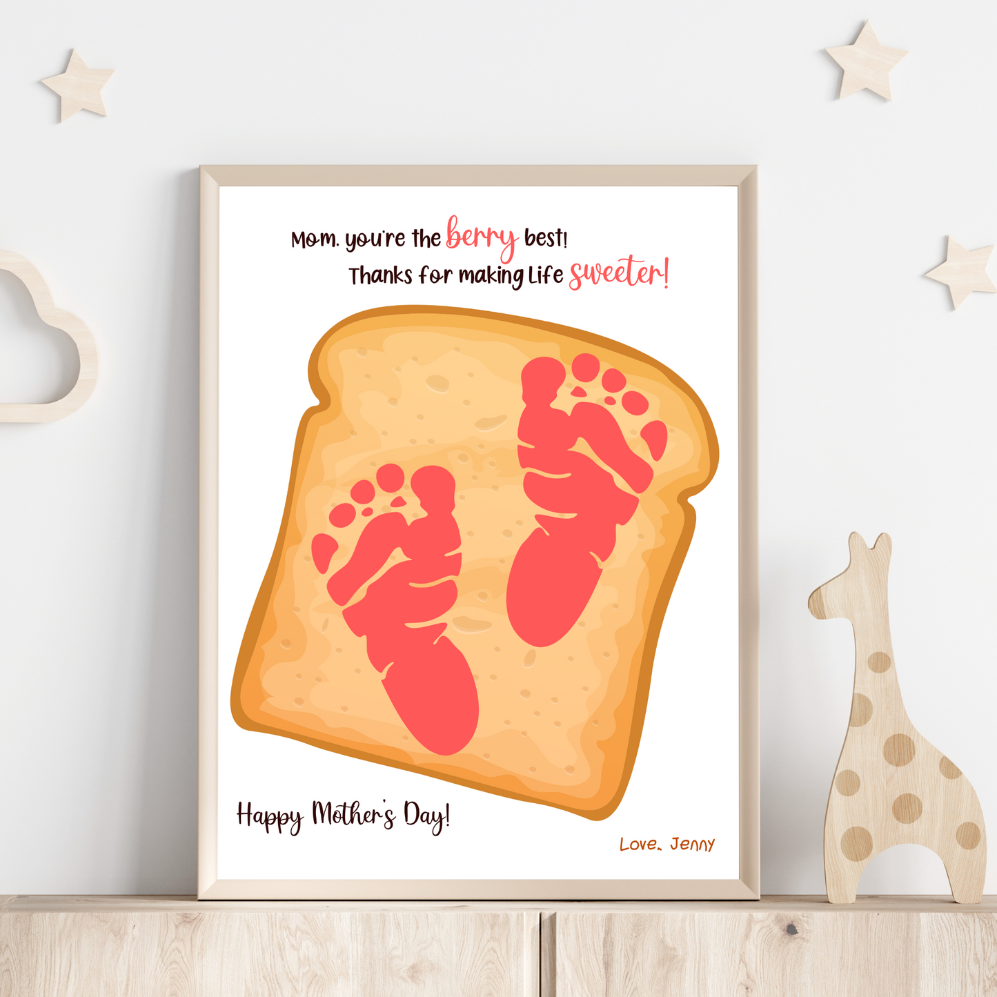 Mothers Day Footprint Craft for Kids Printable, Card Handprint Art Activity Personalized Mom Birthday Gift