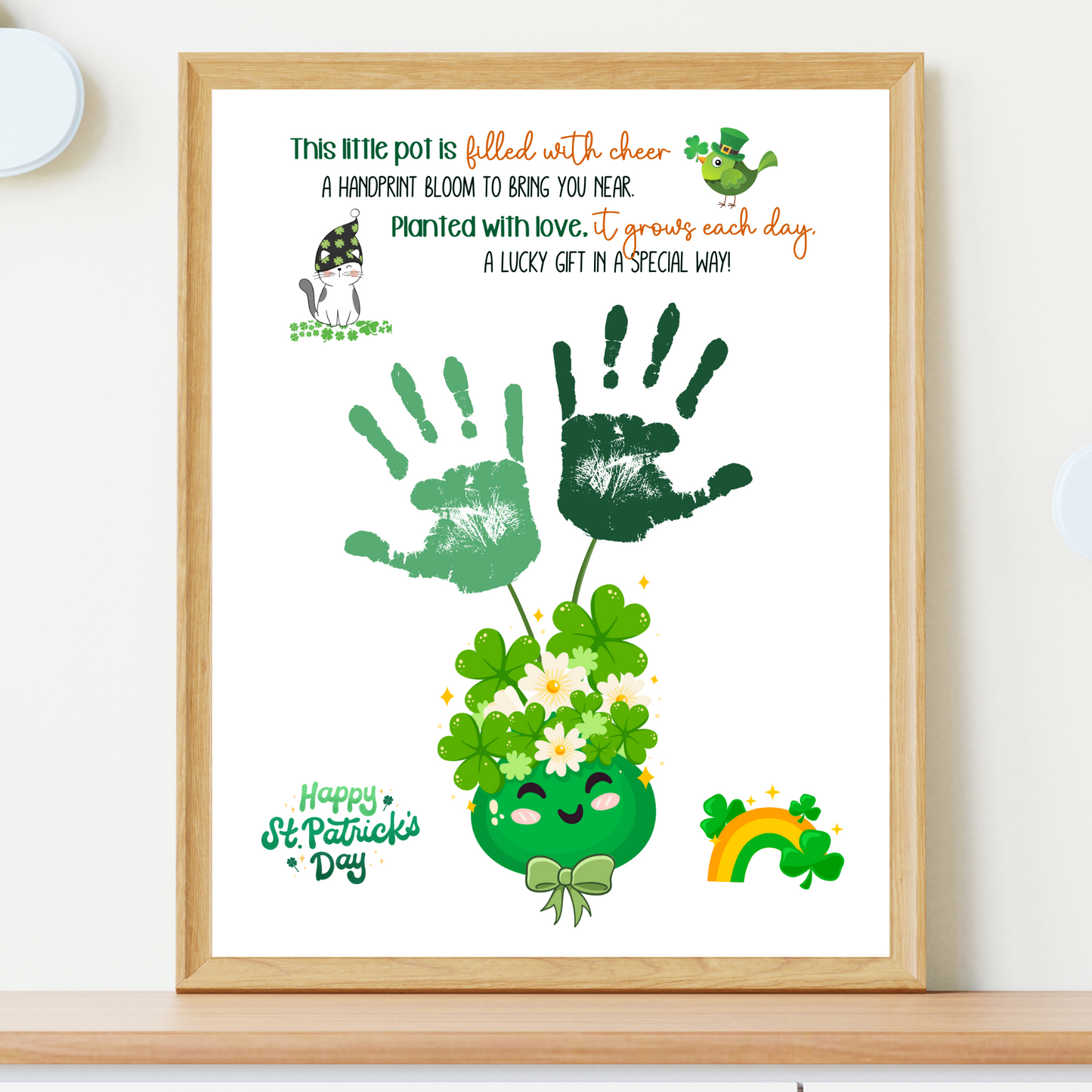 St Patricks Day Poem Handprint Craft Printable Gift DIY March Shamrock Art Keepsake for Kids