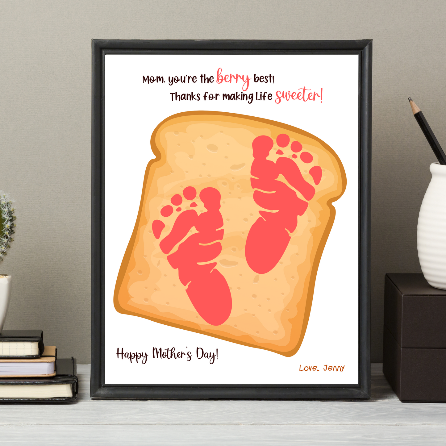 Mothers Day Footprint Craft for Kids Printable, Card Handprint Art Activity Personalized Mom Birthday Gift