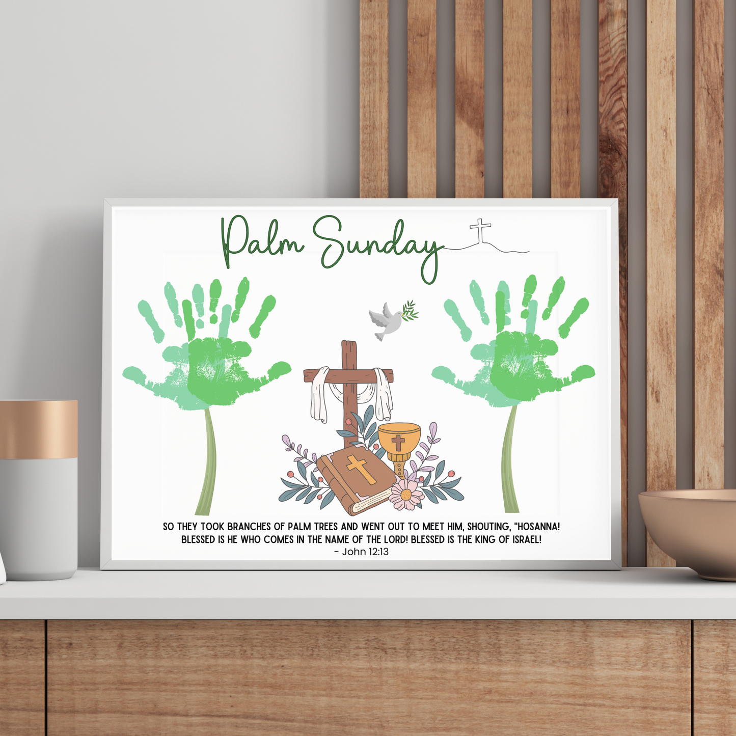 Palm Sunday Easter Handprint Craft Printable, Bible Lesson DIY Religious Christian Art for Kids