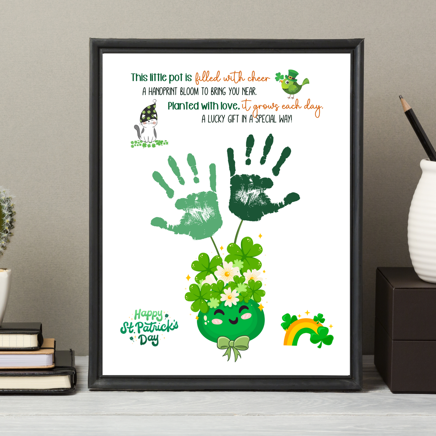 St Patricks Day Poem Handprint Craft Printable Gift DIY March Shamrock Art Keepsake for Kids