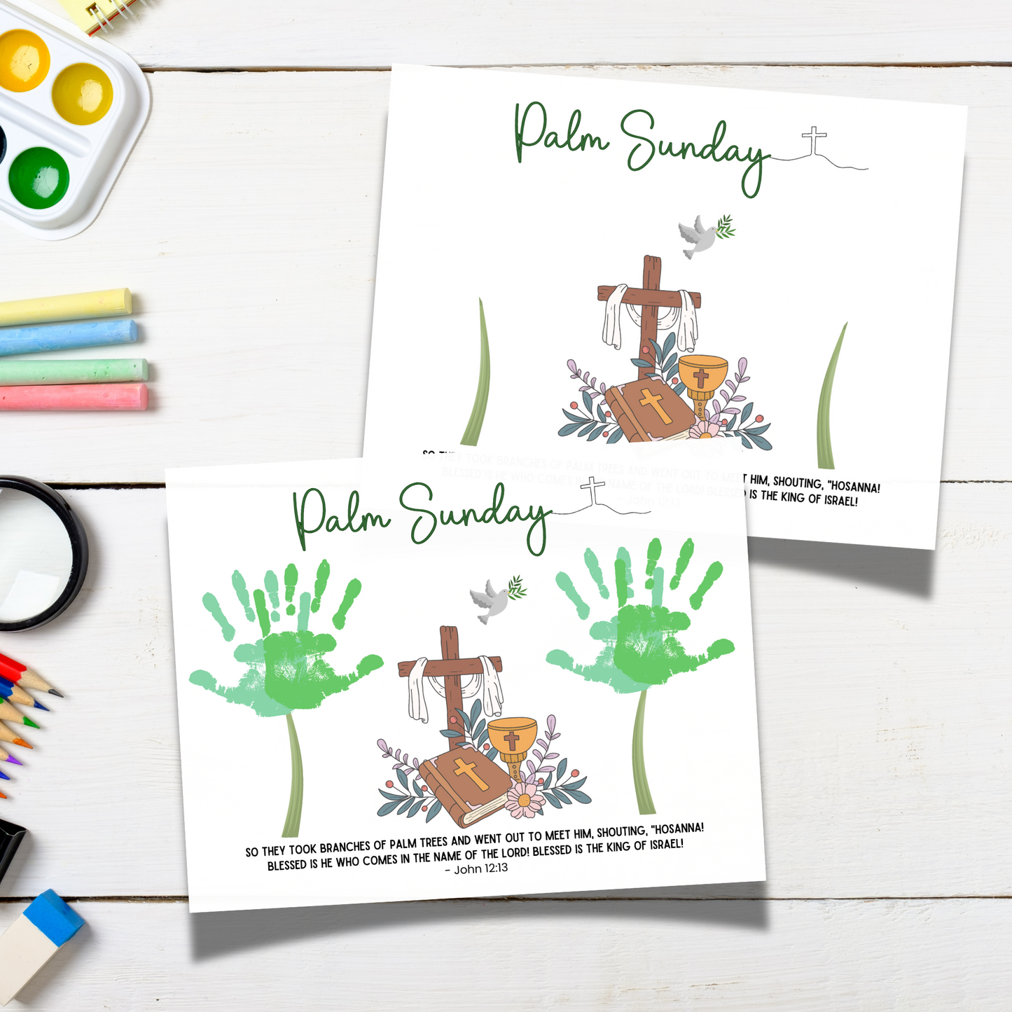 Palm Sunday Easter Handprint Craft Printable, Bible Lesson DIY Religious Christian Art for Kids