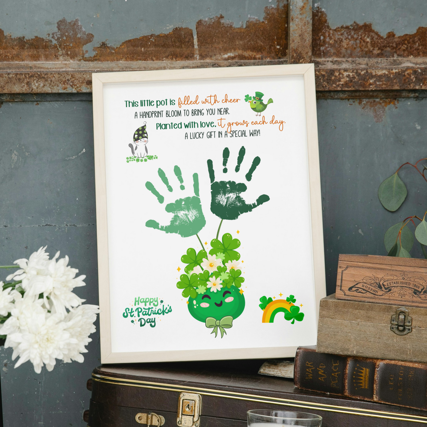 St Patricks Day Poem Handprint Craft Printable Gift DIY March Shamrock Art Keepsake for Kids