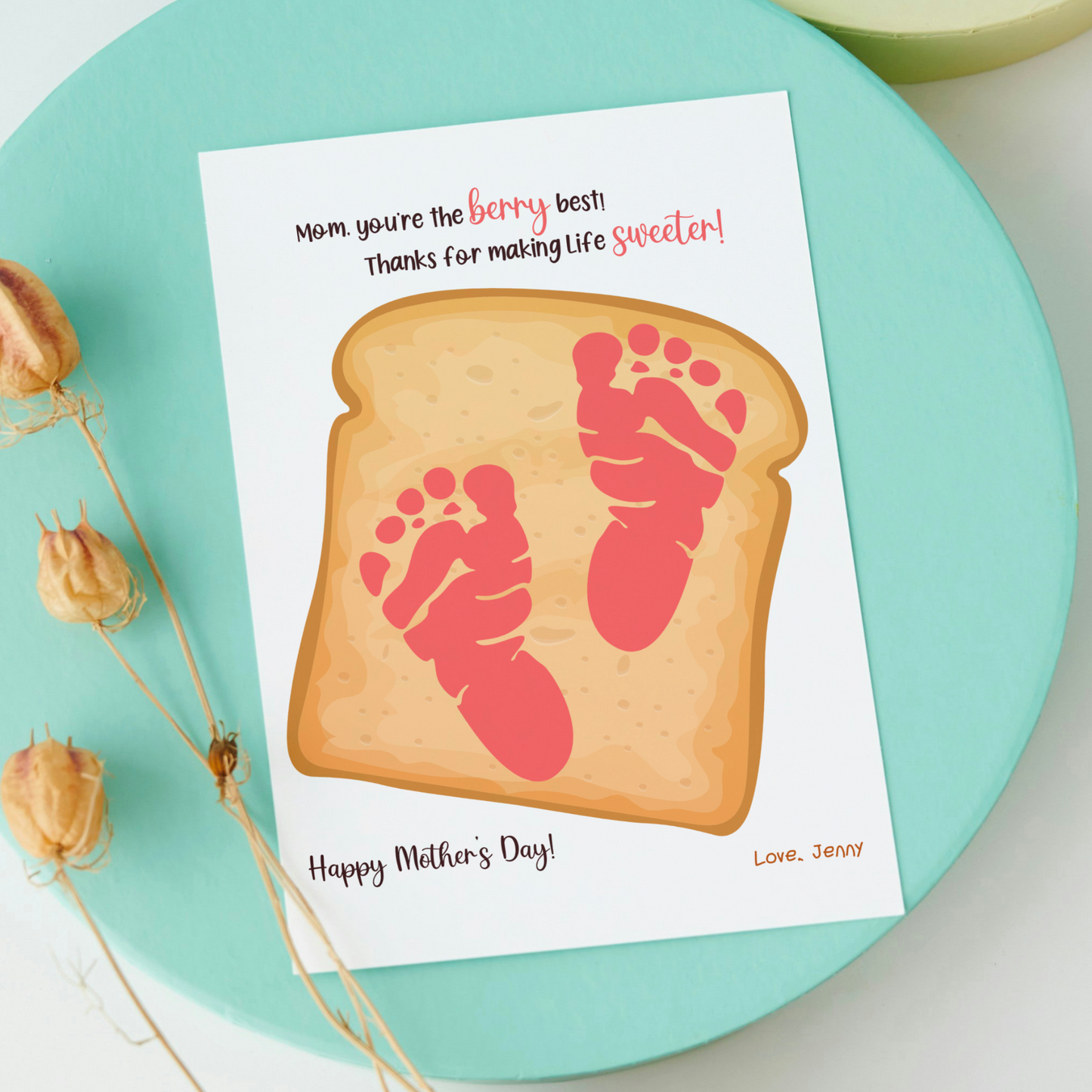 Mothers Day Footprint Craft for Kids Printable, Card Handprint Art Activity Personalized Mom Birthday Gift