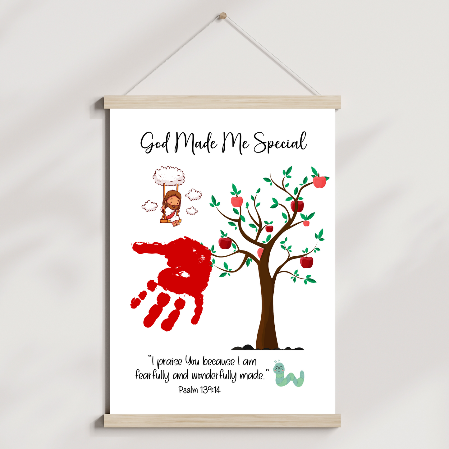 Christian Handprint Apple Craft Printable, Fall Art Kids Bible Activity