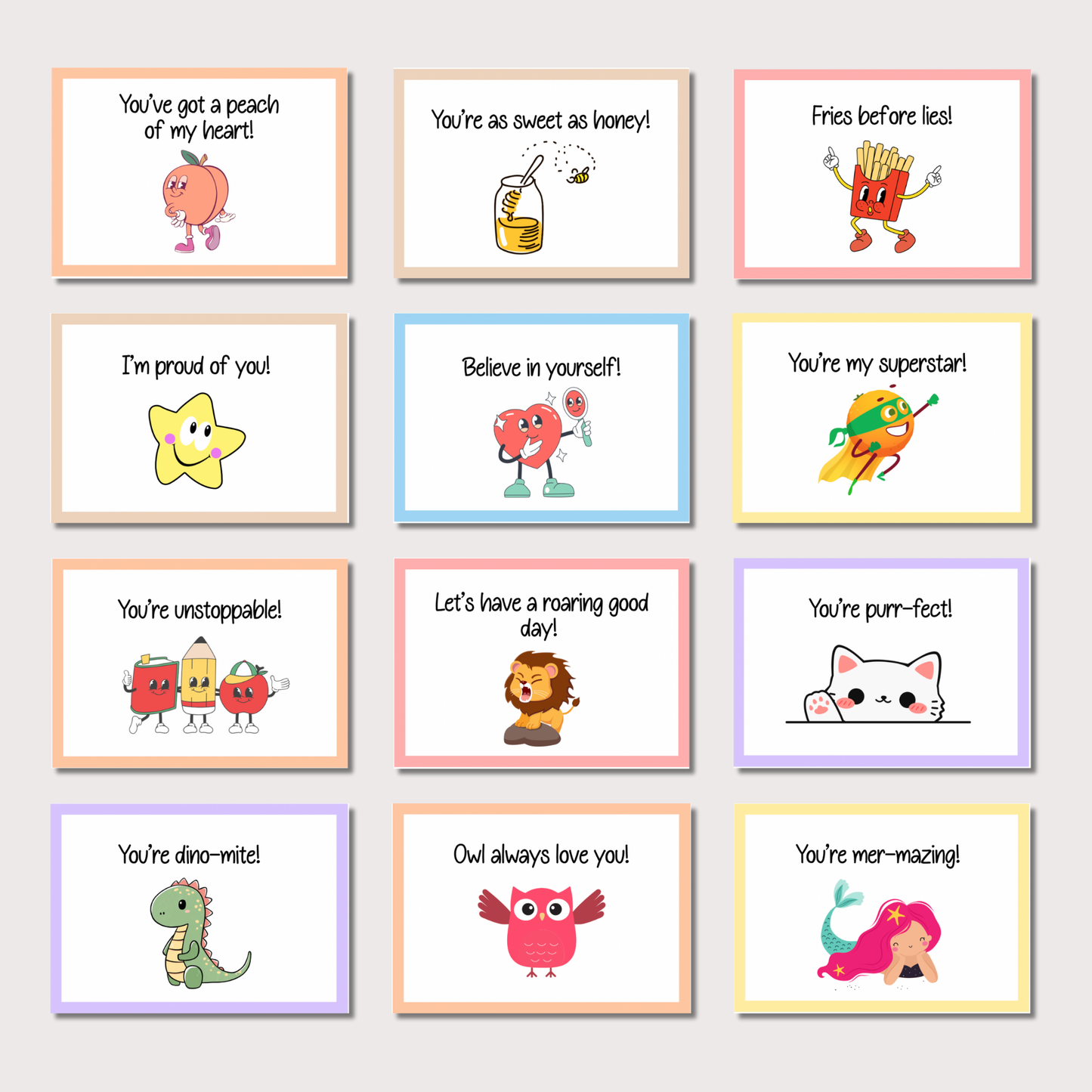 Lunch Box Notes Printable for Kids, Back to School Cute Lunchbox Cards
