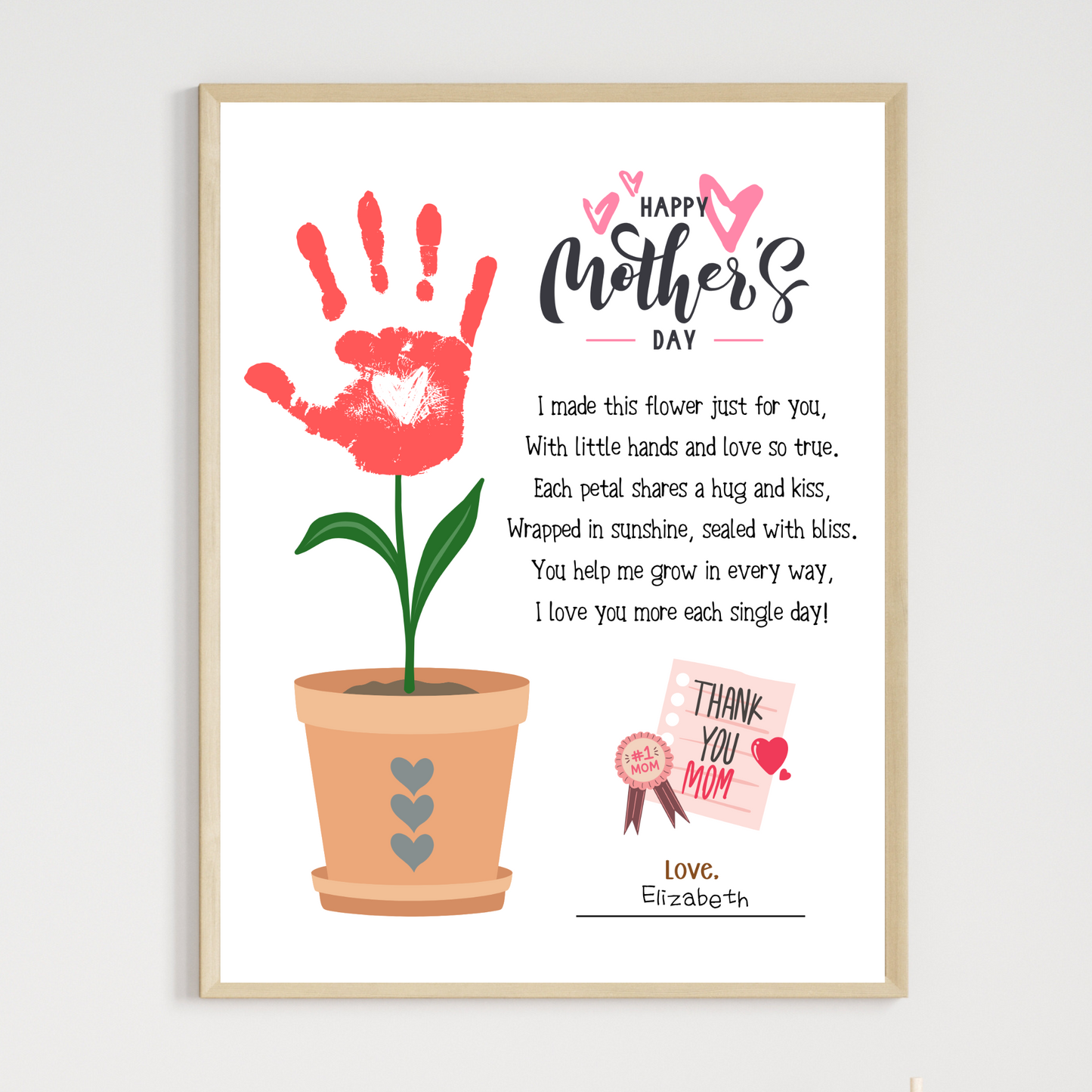 Mothers Day Handprint Flower Poem Craft for Kids Printable, Card Art Keepsake