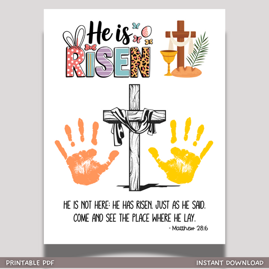Jesus Is Risen Christian Easter Handprint Craft Printable, Resurrection DIY Art Kids