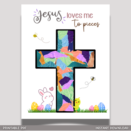 Religious Christian Craft for Kids Printable, Easter Cross Torn Paper Art
