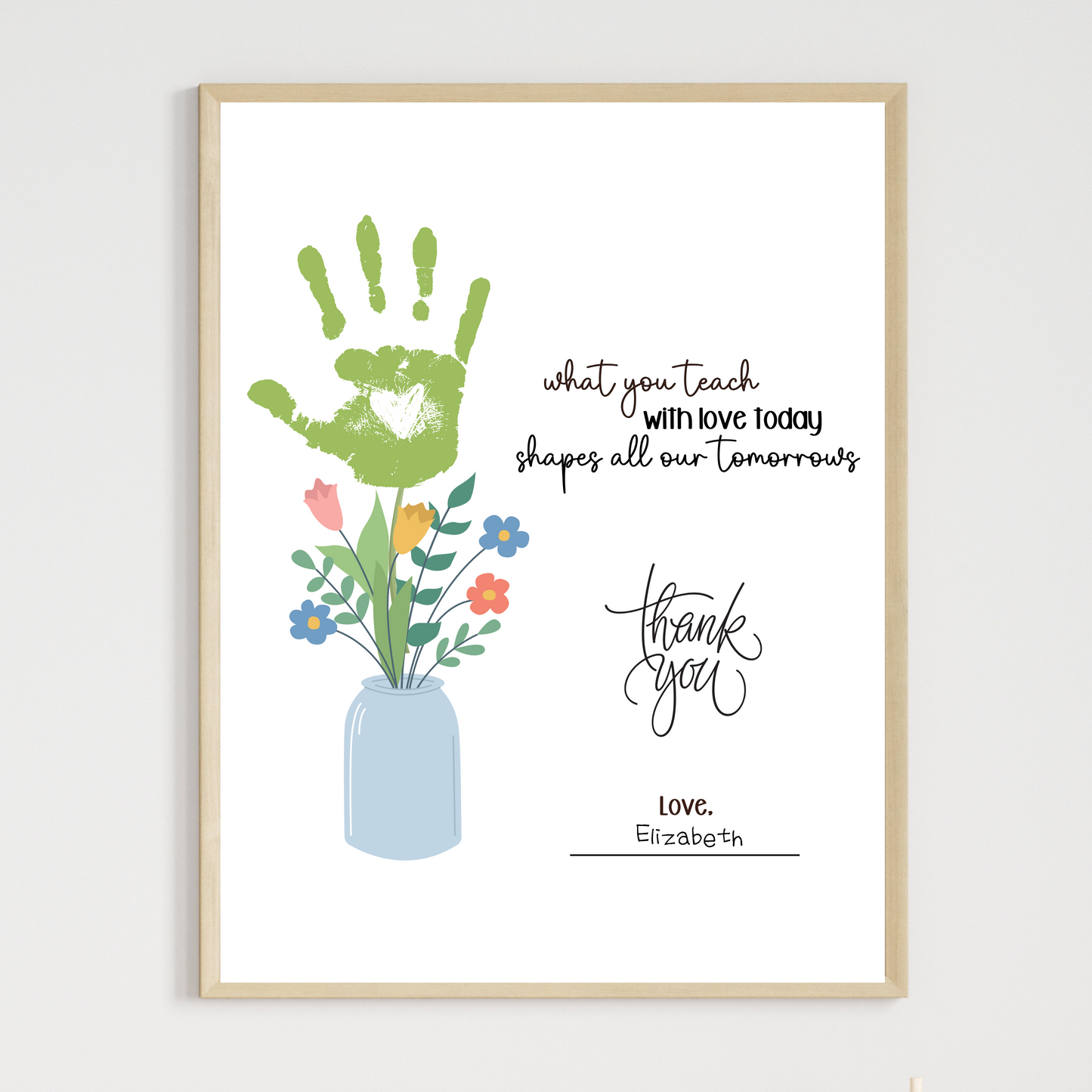 Teacher Appreciation Handprint Craft Kids Printable, DIY Gift Keepsake Flower Art for Pre-K Kindergarten Preschool Children
