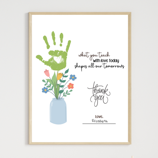 Teacher Appreciation Handprint Craft Kids Printable, DIY Gift Keepsake Flower Art