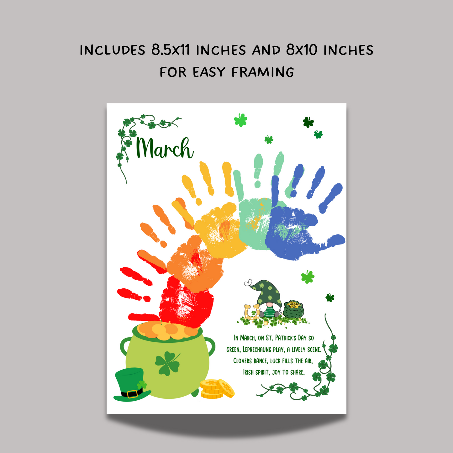 March Handprint Footprint Crafts Printable, DIY St Patricks Day Art for Kids