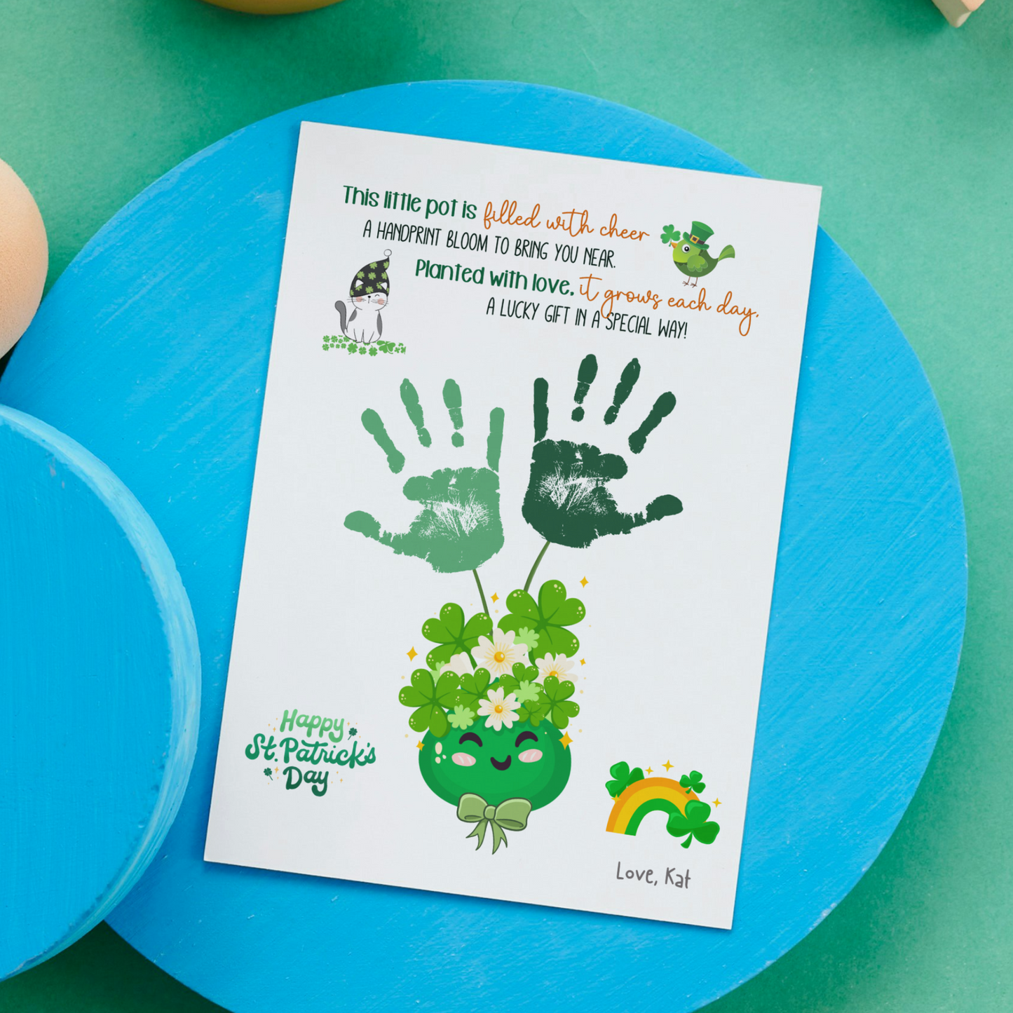 St Patricks Day Poem Handprint Craft Printable Gift DIY March Shamrock Art Keepsake for Kids