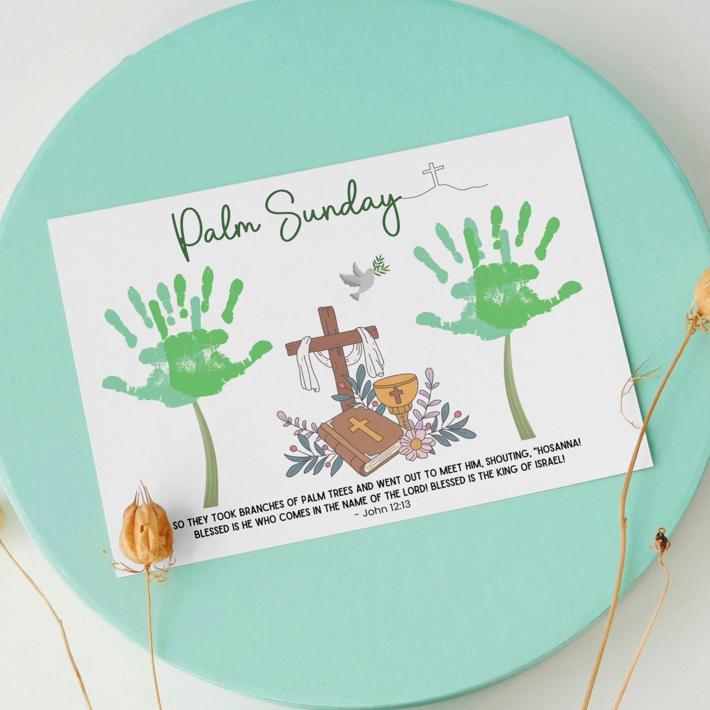 Palm Sunday Easter Handprint Craft Printable, Bible Lesson DIY Religious Christian Art for Kids