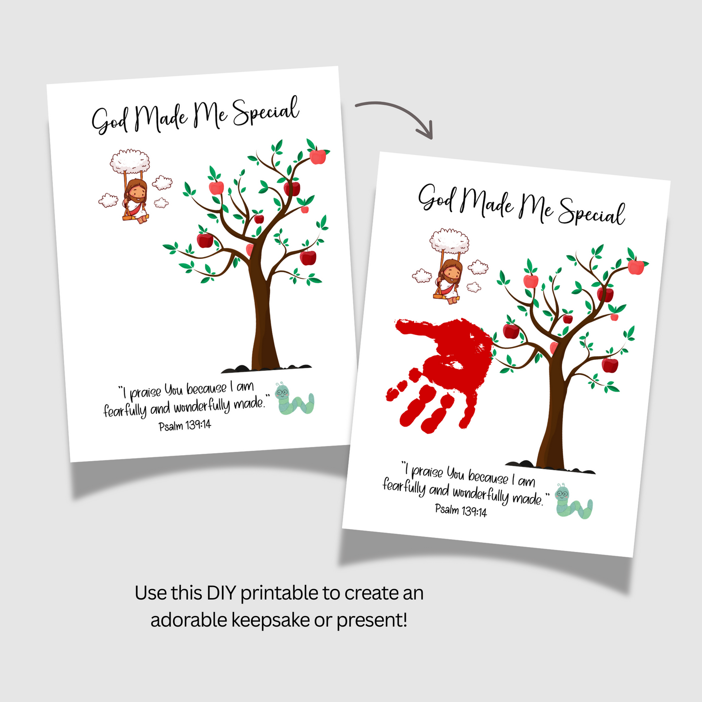 Christian Handprint Apple Craft Printable, Fall Art Kids Bible Activity