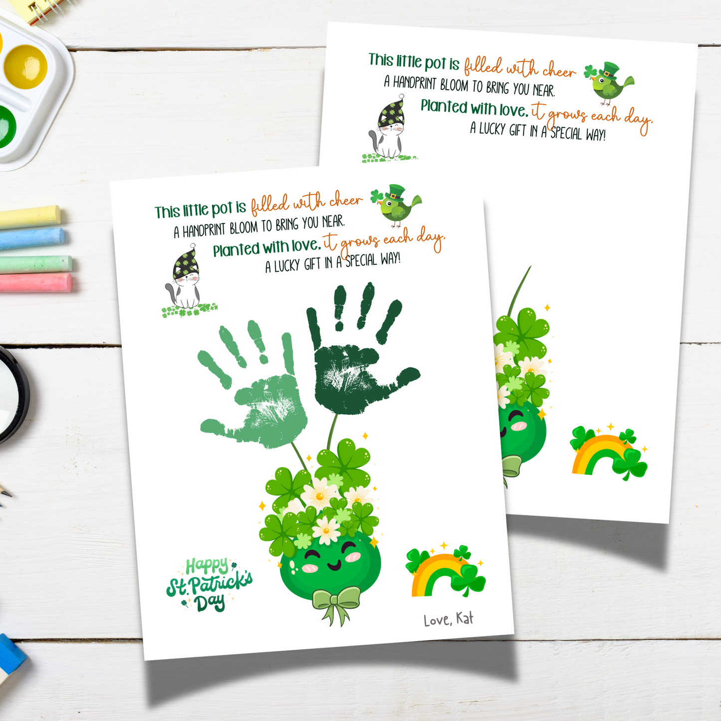 St Patricks Day Poem Handprint Craft Printable Gift DIY March Shamrock Art Keepsake for Kids