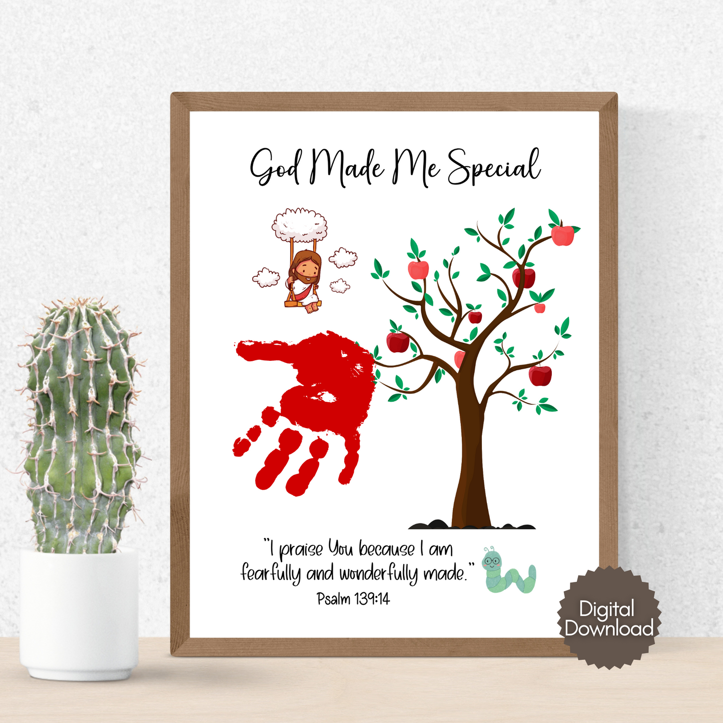 Christian Handprint Apple Craft Printable, Fall Art Kids Bible Activity