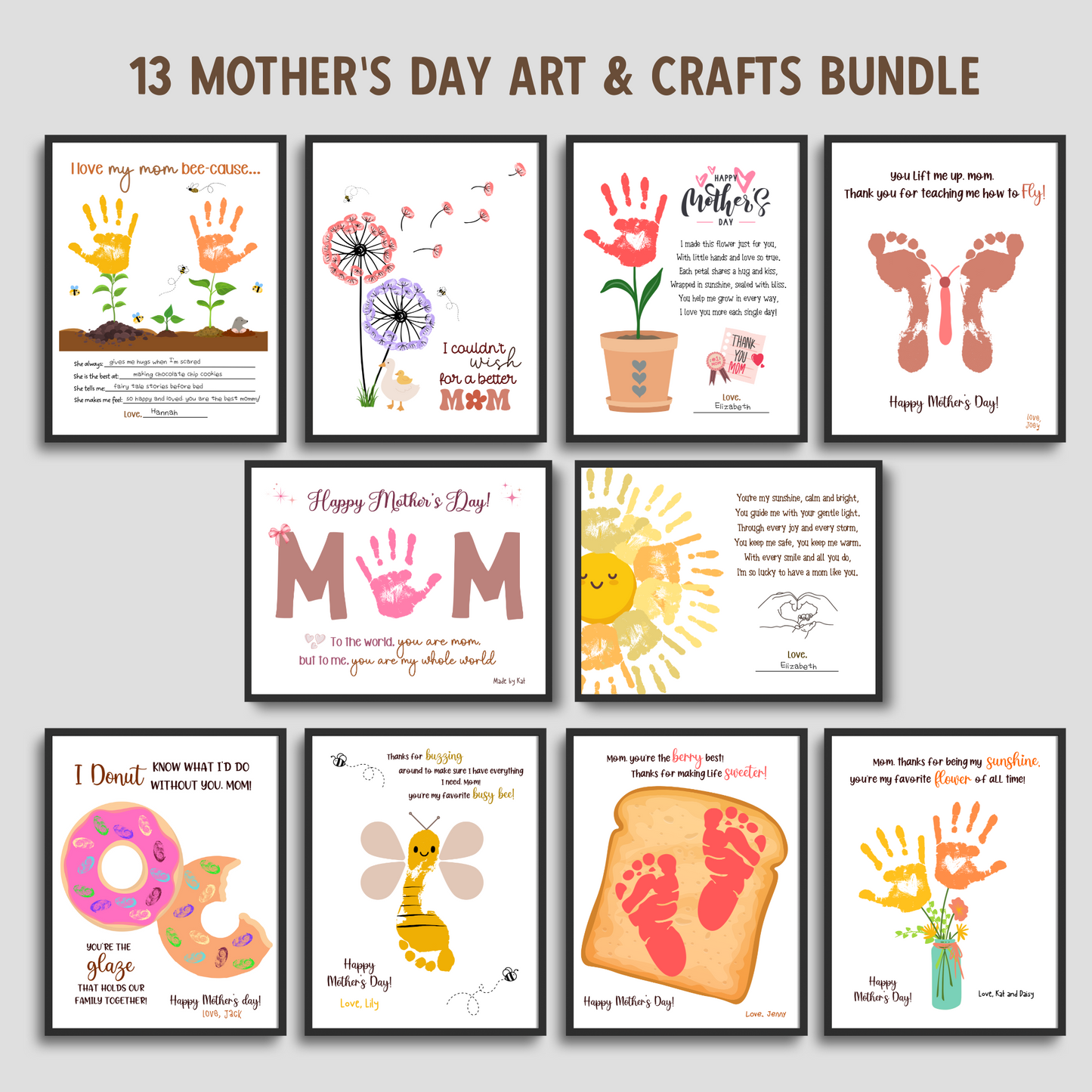 Mothers Day Handprint Craft Bundle for Kids Printable Card Art Activity Mom Gift
