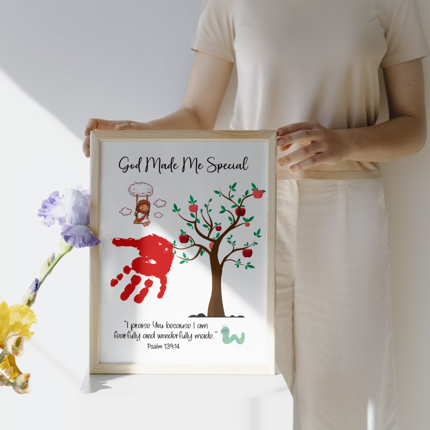 Christian Handprint Apple Craft Printable, Fall Art Kids Bible Activity