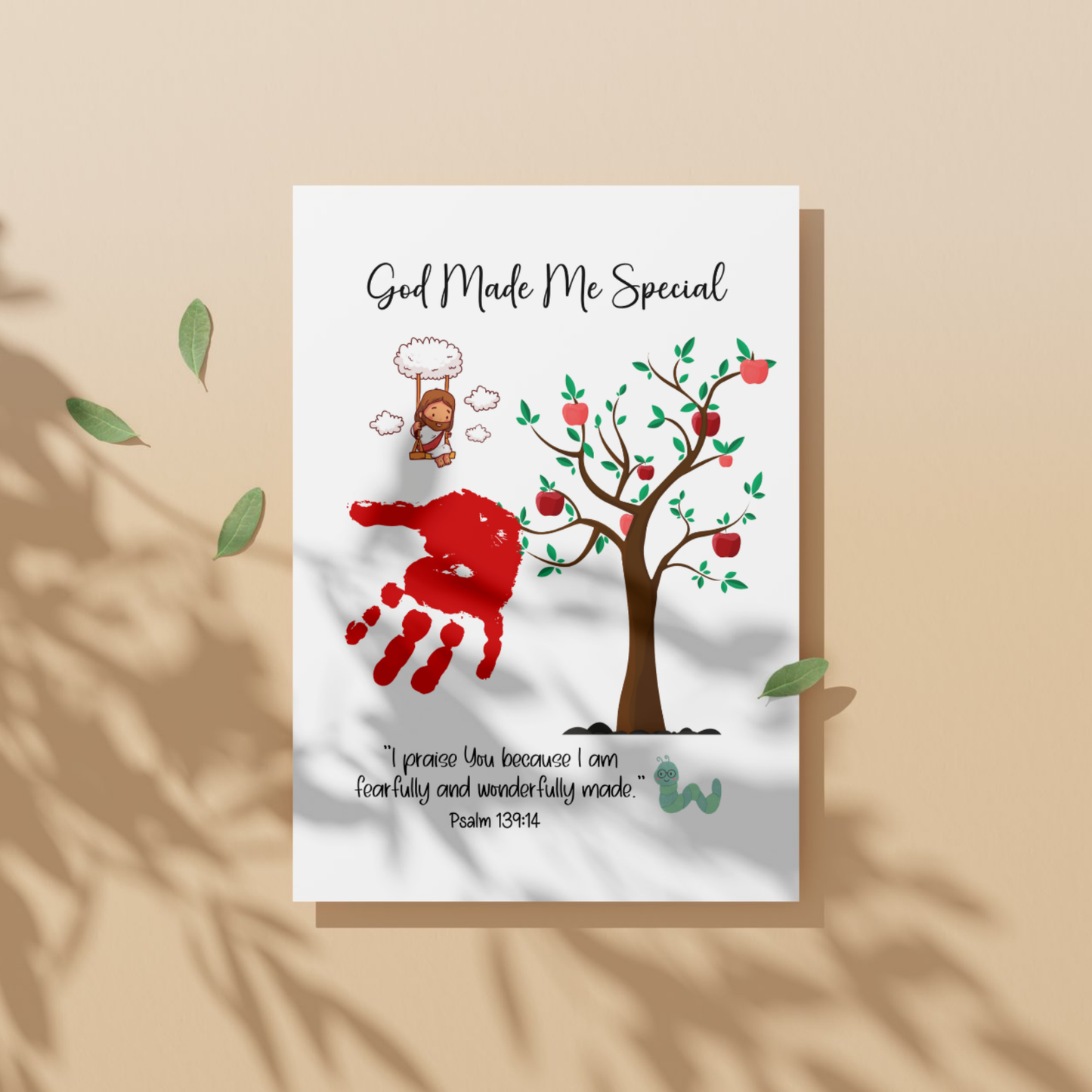 Christian Handprint Apple Craft Printable, Fall Art Kids Bible Activity