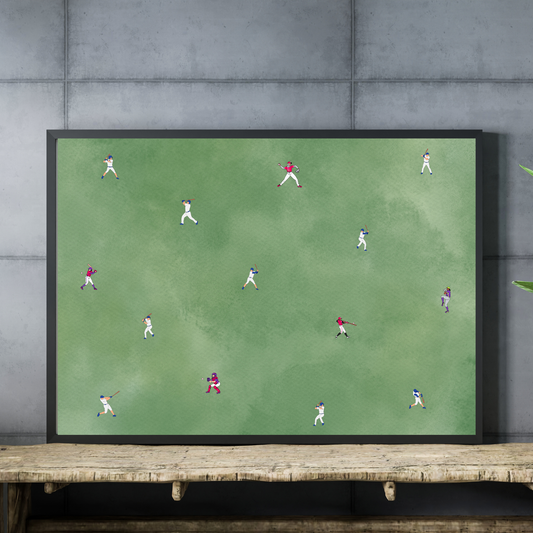 Tiny Baseball Players Print Minimalist People Art Poster