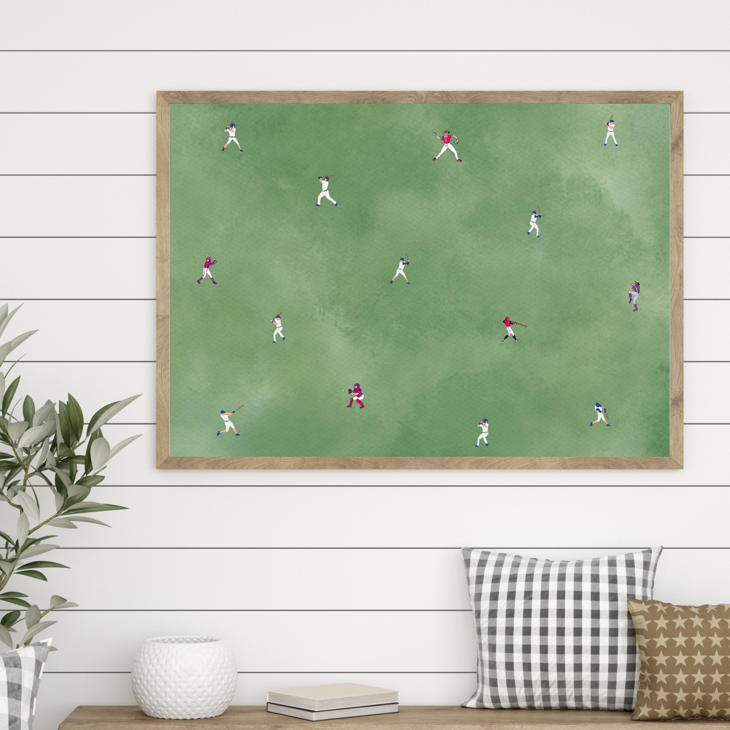 Tiny Baseball Players Print Minimalist People Art Poster