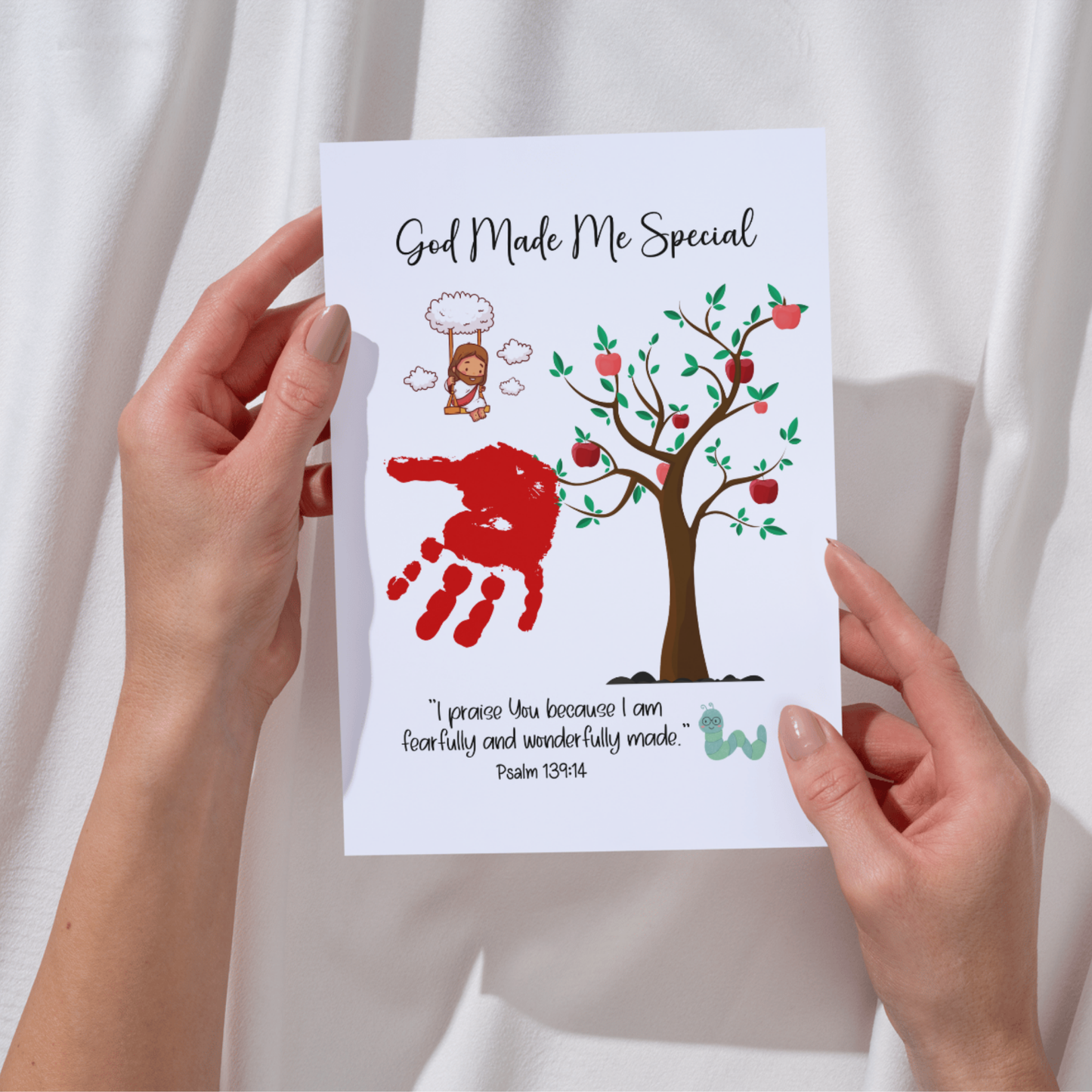 Christian Handprint Apple Craft Printable, Fall Art Kids Bible Activity