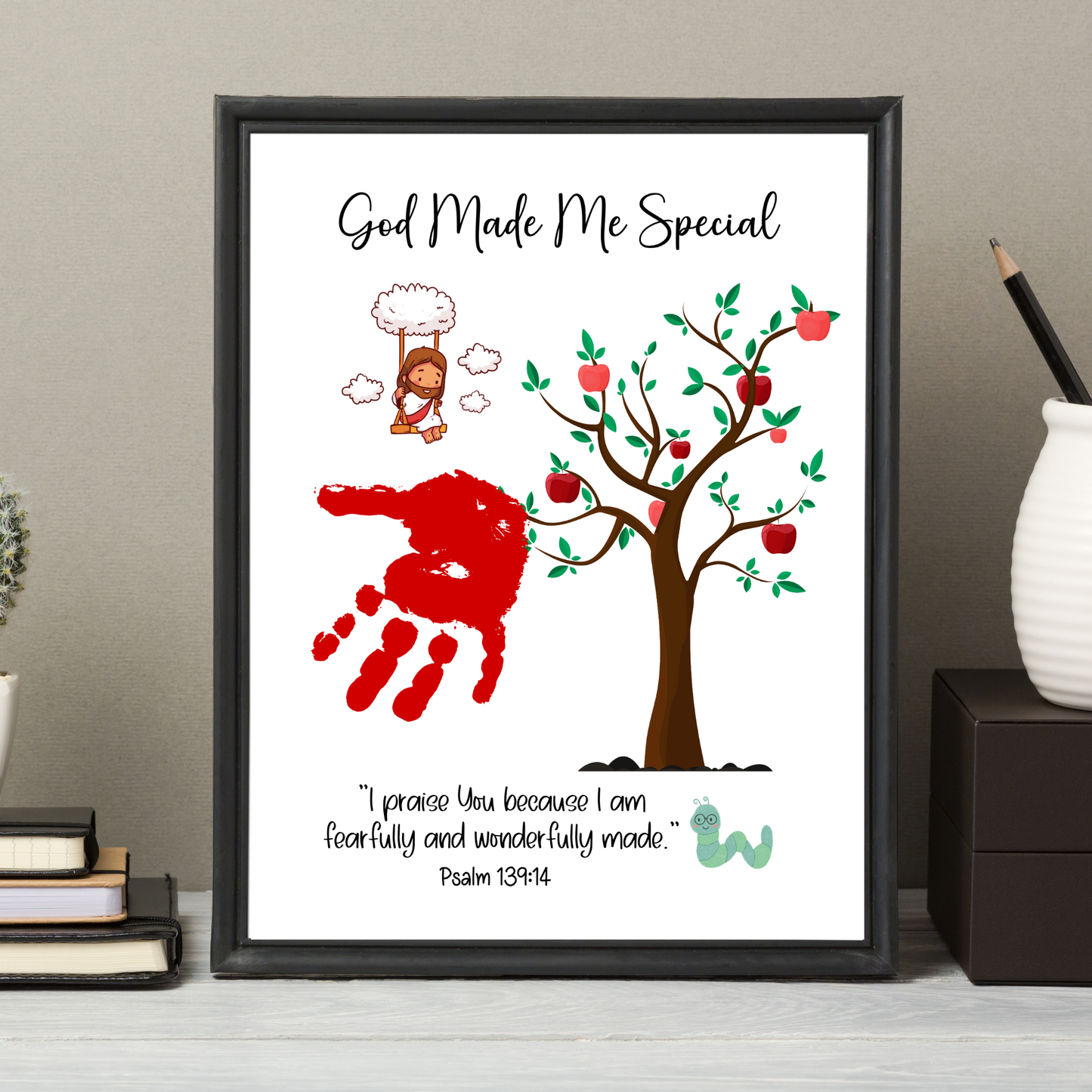 Christian Handprint Apple Craft Printable, Fall Art Kids Bible Activity
