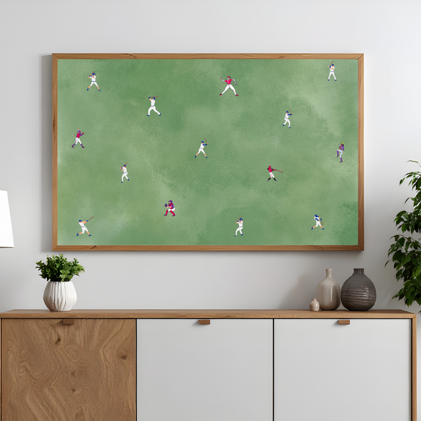 Tiny Baseball Players Print Minimalist People Art Poster