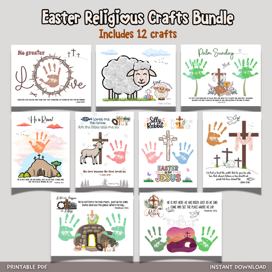 Easter Christian Handprint Crafts Printable Bundle, DIY Religious Art for Kids