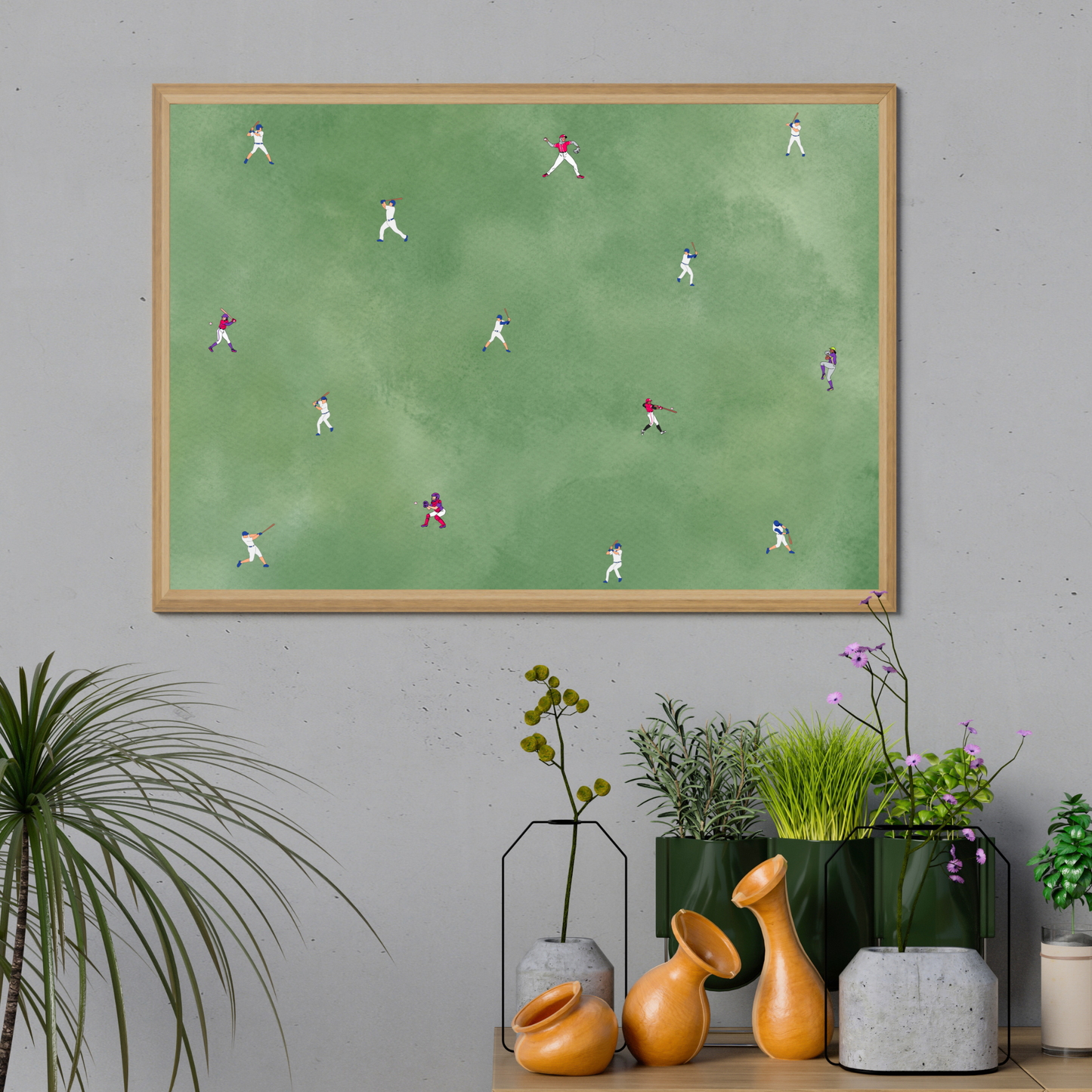 Tiny Baseball Players Print Minimalist People Art Poster