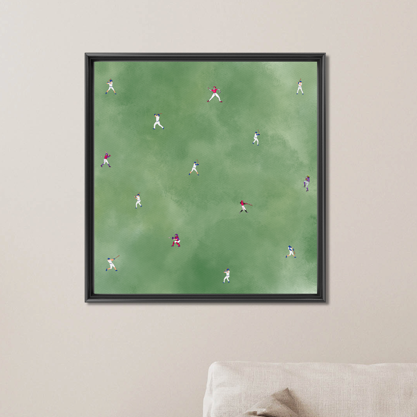Tiny Baseball Players Print Minimalist People Art Poster