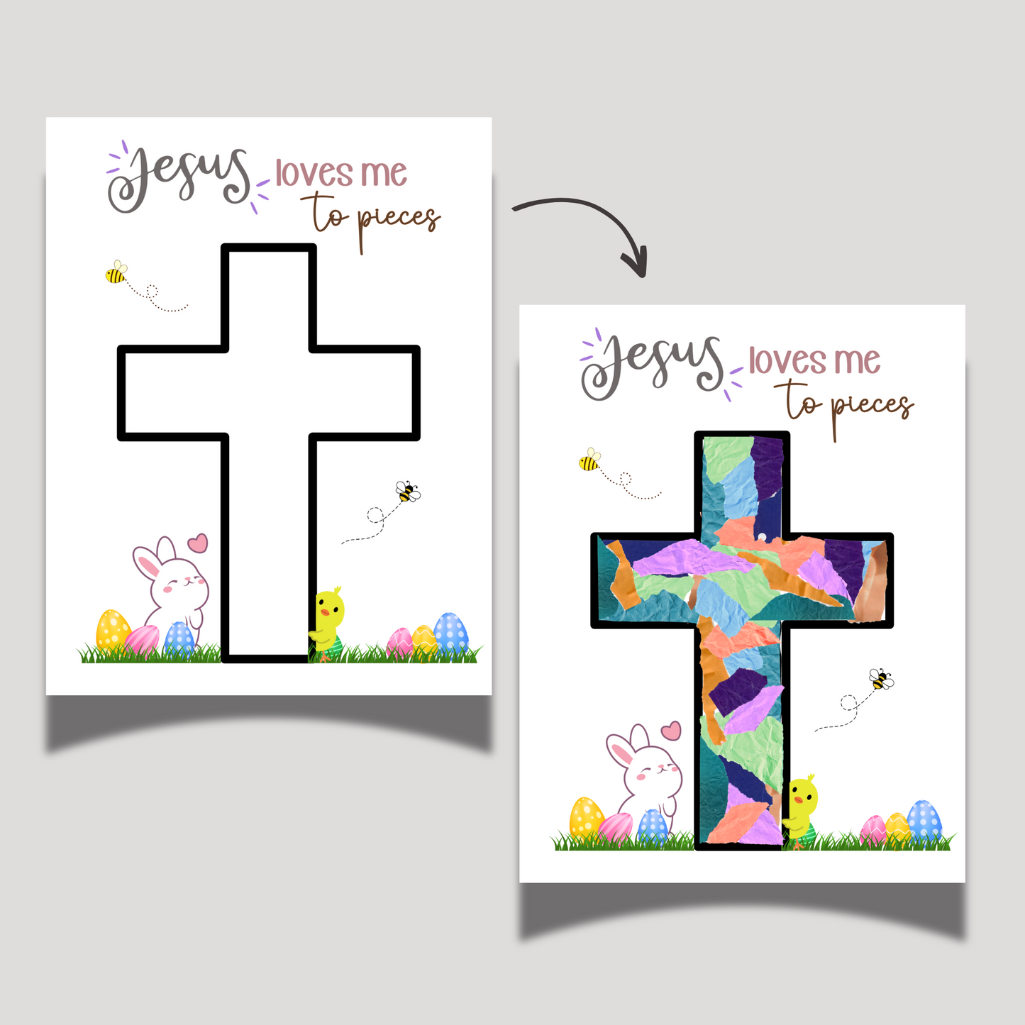 Religious Christian Craft for Kids Printable, Easter Cross Simple DIY Torn Paper Art Sunday School Activity