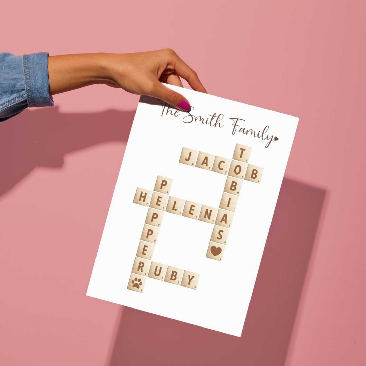 Custom Family Name Sign Printable, Personalized Crossword Scrabble Letter Tile Puzzle Gift