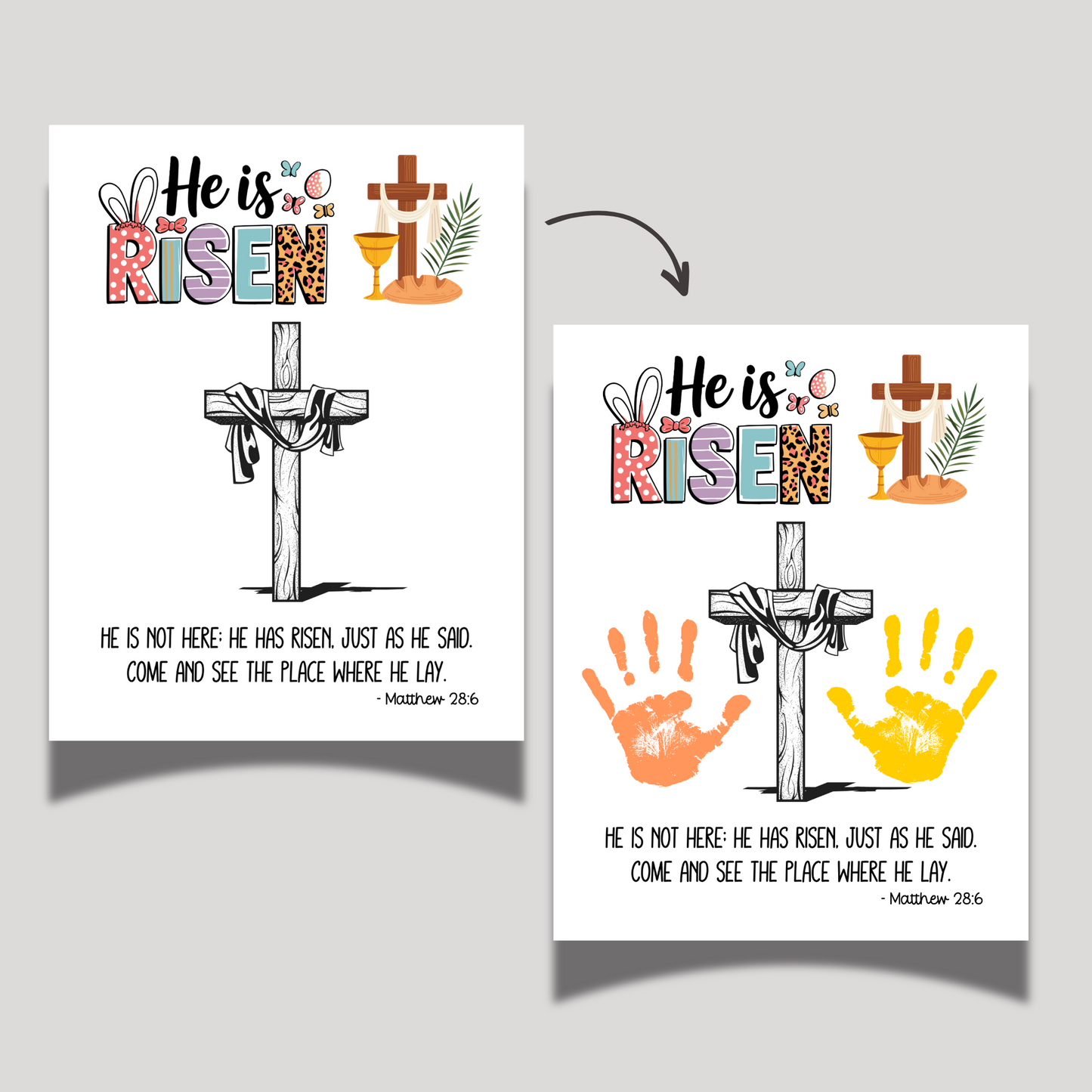 Jesus Is Risen Christian Easter Handprint Craft Printable, Resurrection DIY Art Kids Sunday School Activity
