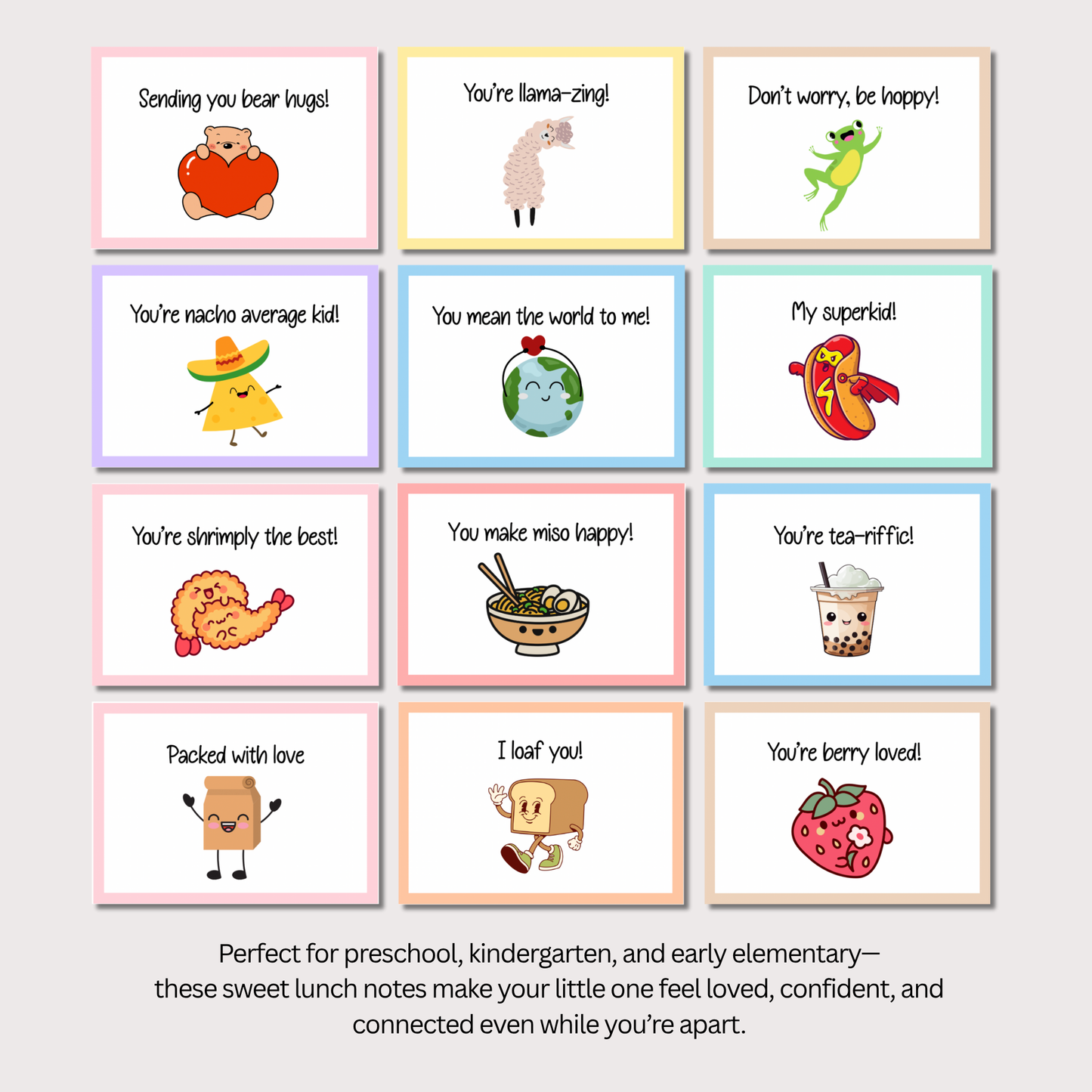 Lunch Box Notes Printable for Kids, Back to School Cute Lunchbox Cards