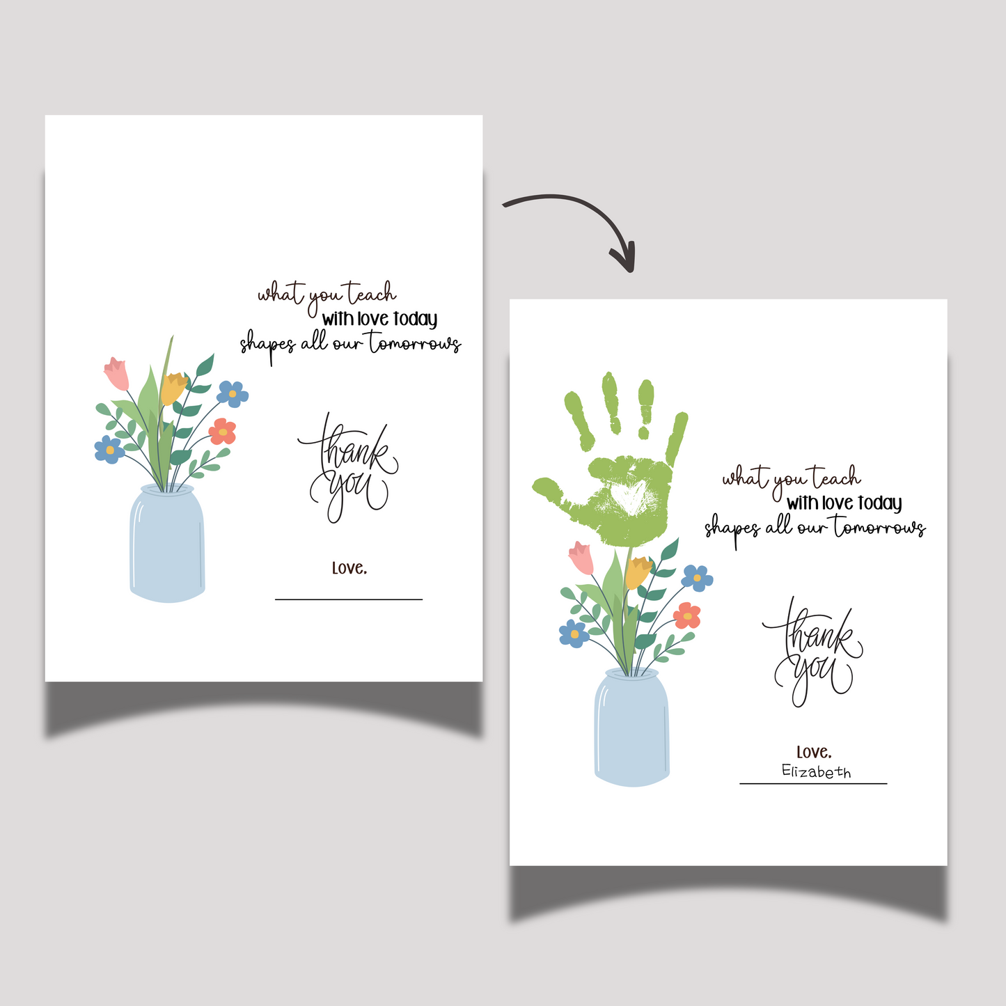 Teacher Appreciation Handprint Craft Kids Printable, DIY Gift Keepsake Flower Art for Pre-K Kindergarten Preschool Children
