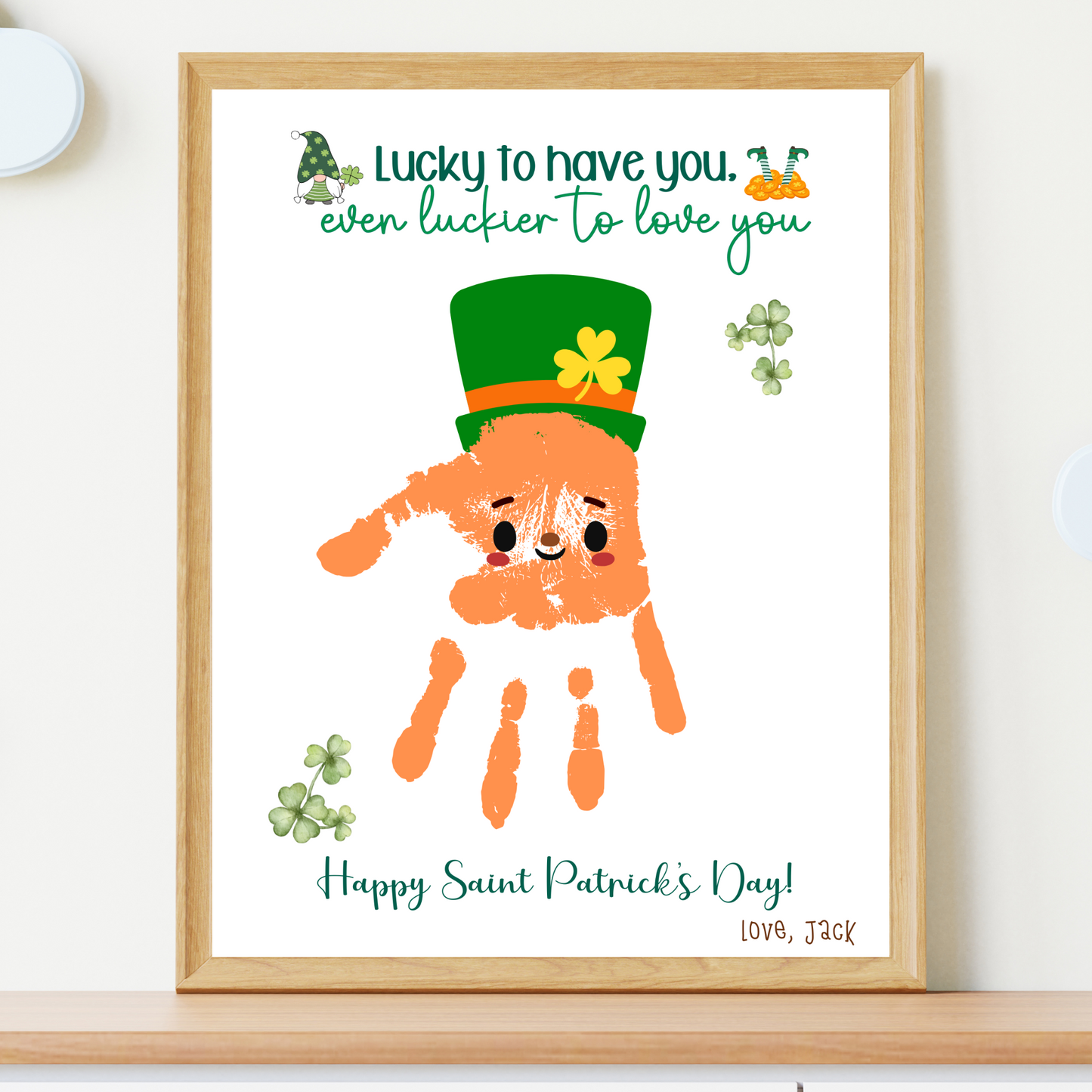 St Patricks Day Leprechaun Handprint Craft Printable, DIY Art for Kids Baby Toddler Nursery Activity Preschool Daycare Kindergarten Keepsake
