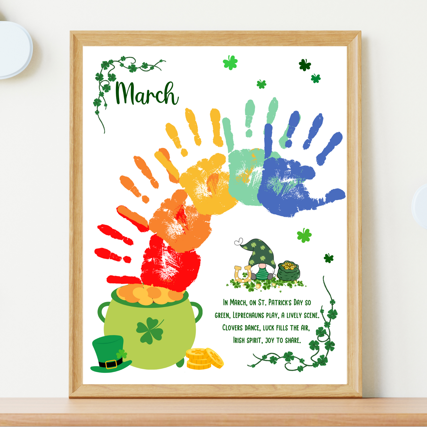 March Handprint Footprint Crafts Printable, DIY St Patricks Day Art for Kids