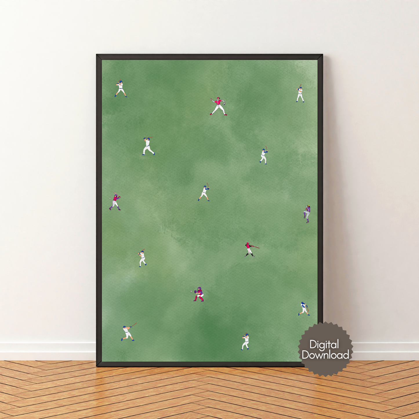 Tiny Baseball Players Print Minimalist People Art Poster