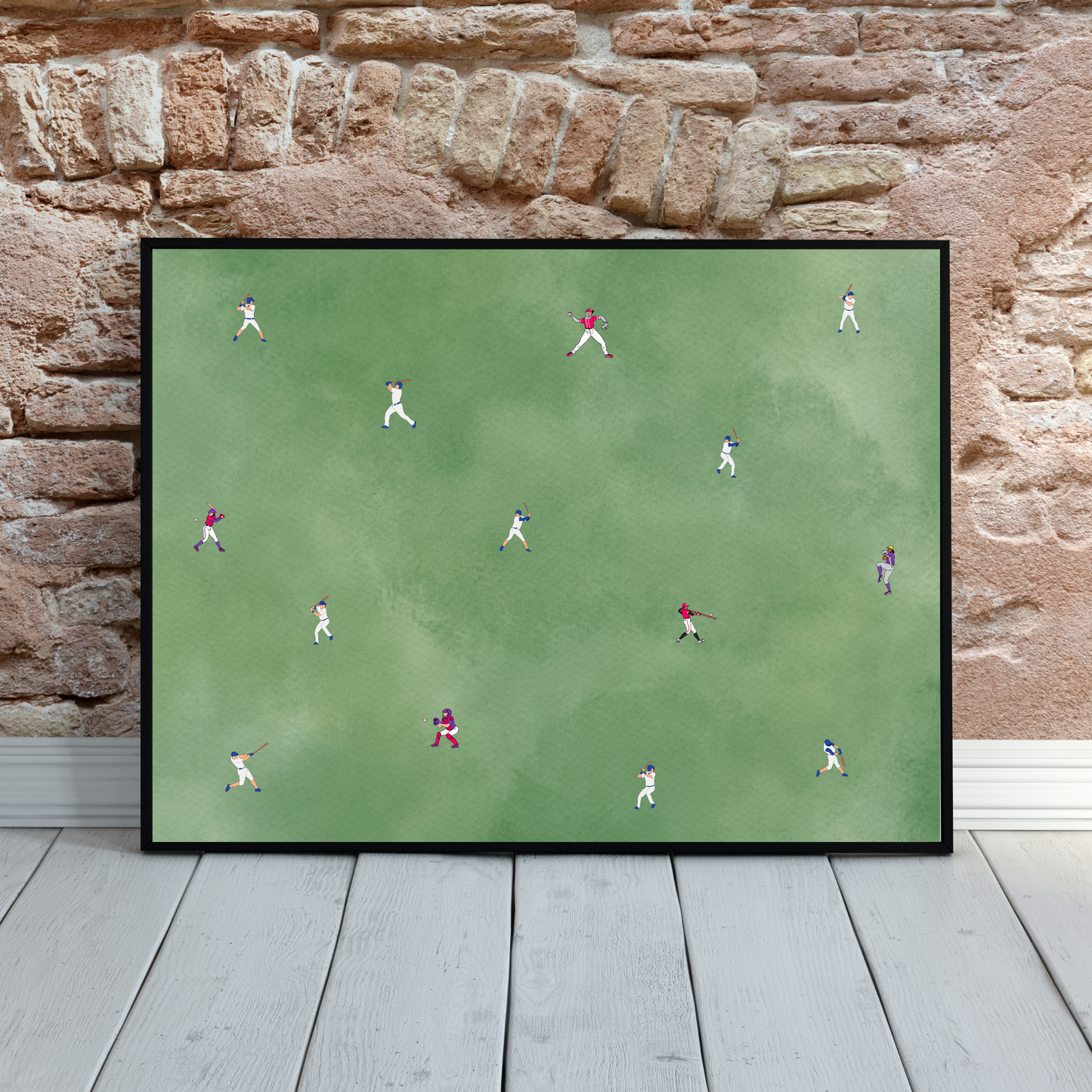 Tiny Baseball Players Print Minimalist People Art Poster