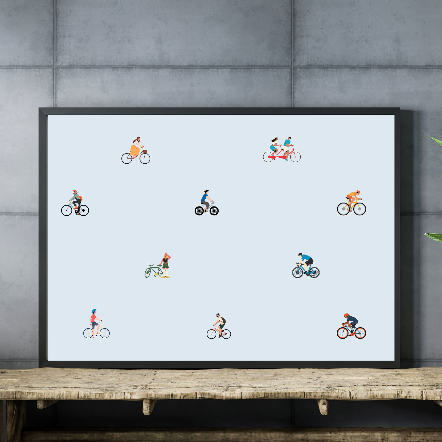 Custom Tiny Bicyclists Print Art Gift for Bike Rider