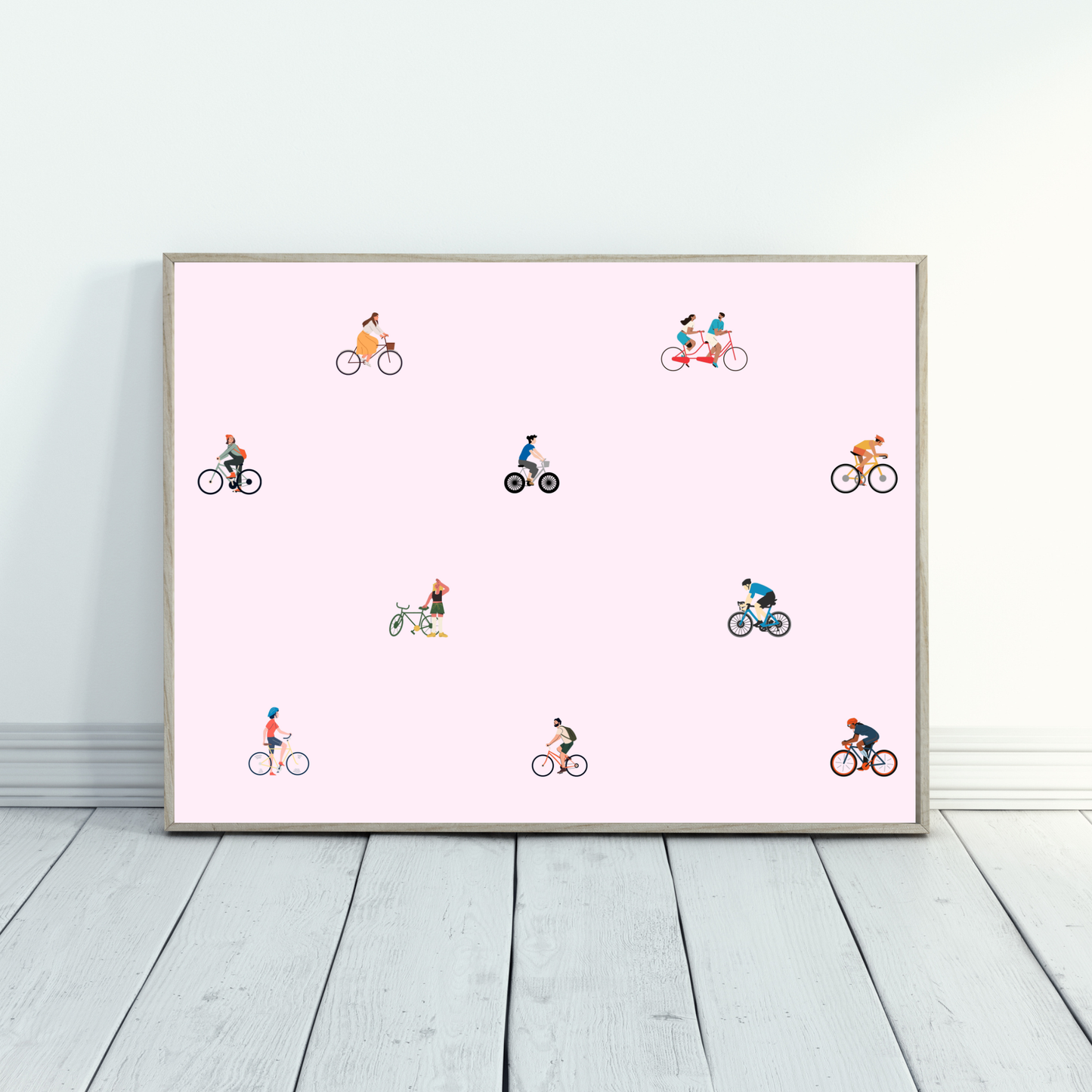 Custom Tiny Bicyclists Print Art Gift for Bike Rider