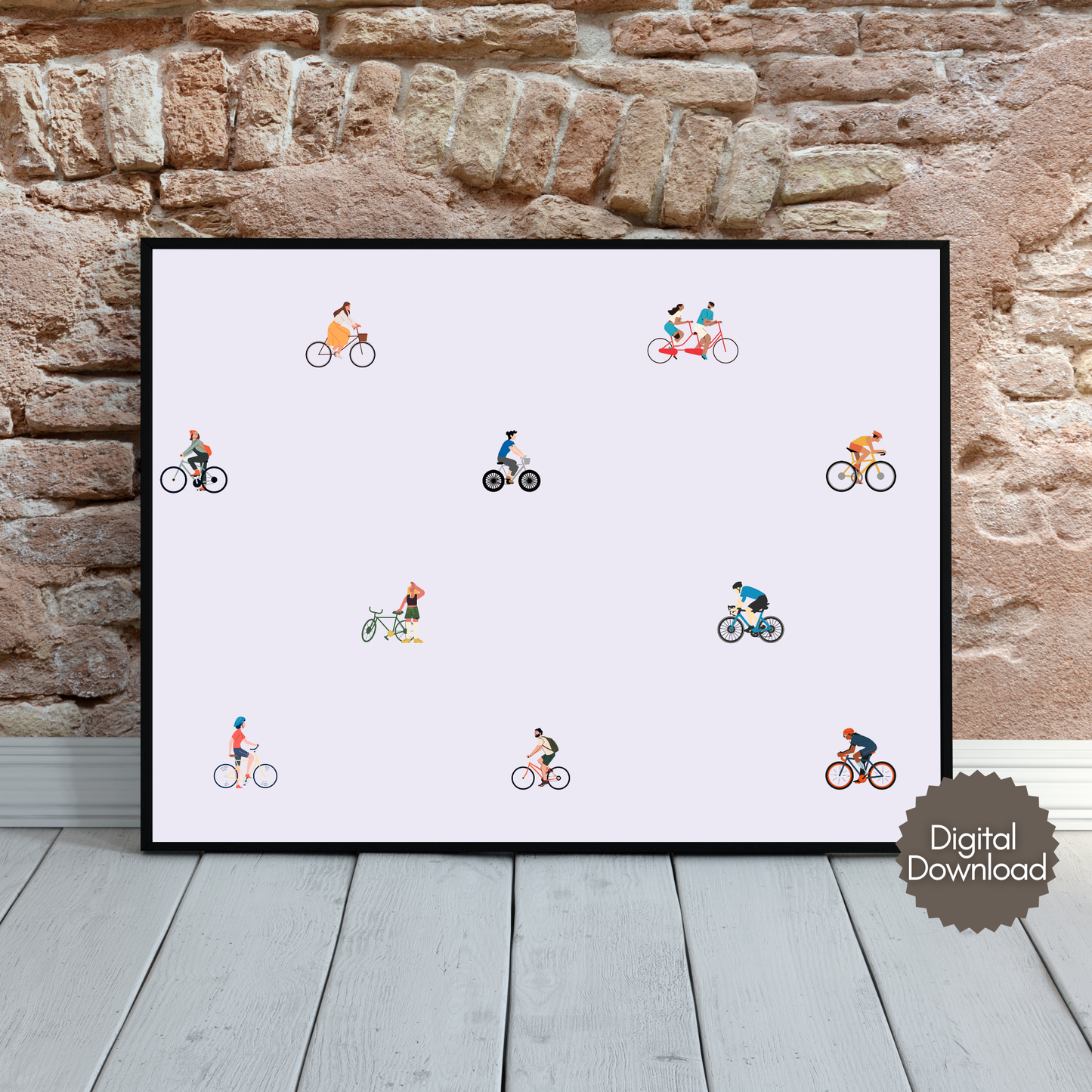 Custom Tiny Bicyclists Print Art Gift for Bike Rider