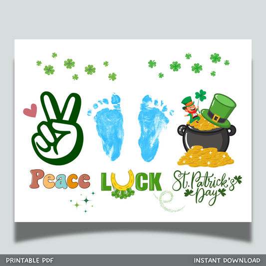 St Patricks Day Lucky Footprint Craft Printable Gift, March Luck Handprint Art for Kids